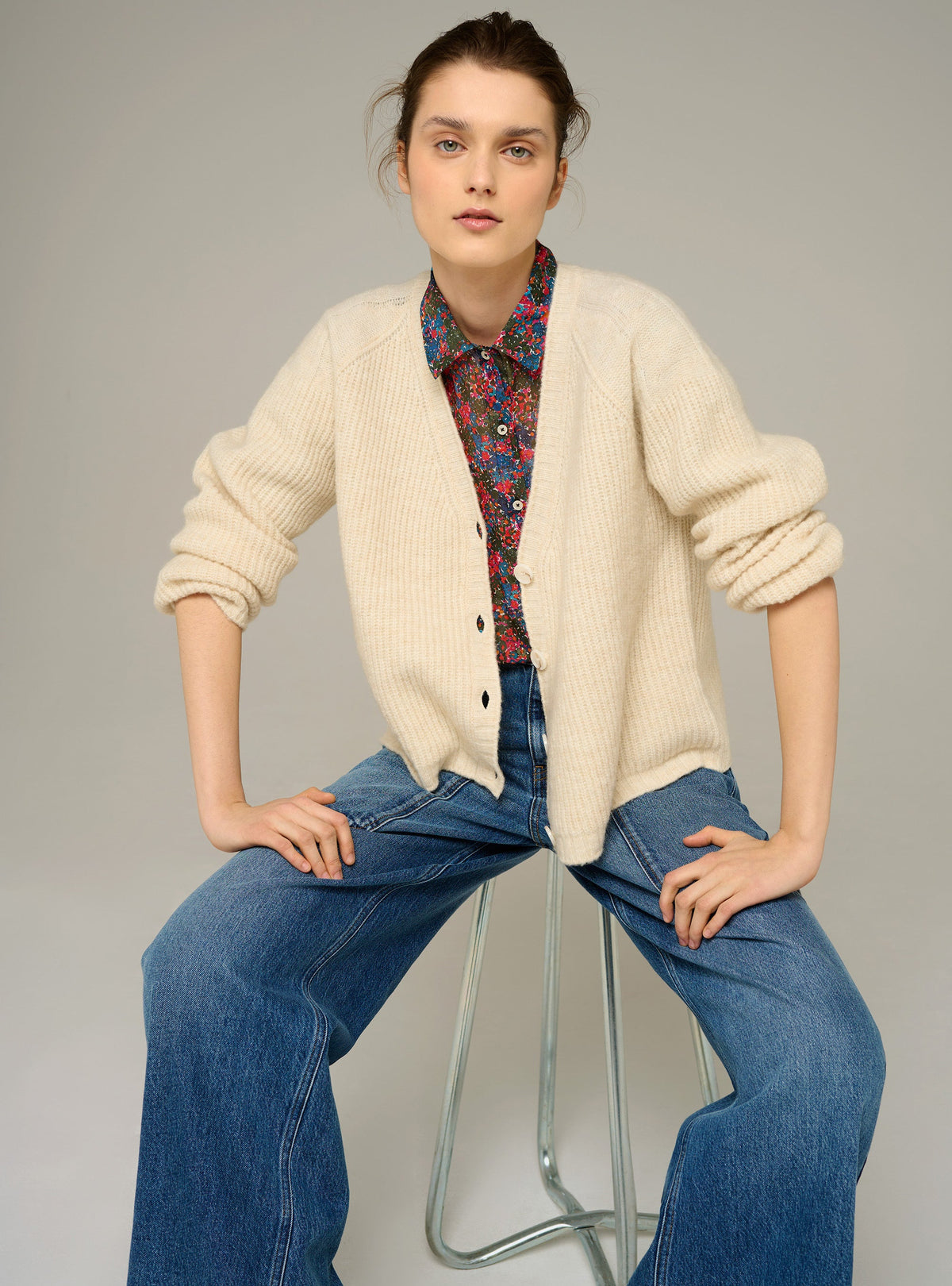 Cotélac acoté cardigan col v oversize en maille côtelée