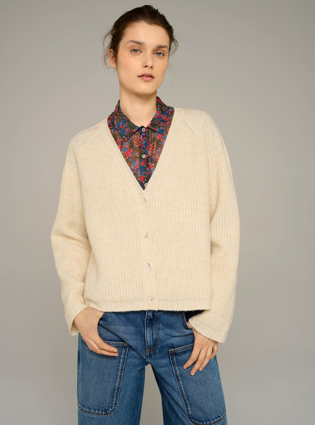 Cotélac acoté cardigan col v oversize en maille côtelée