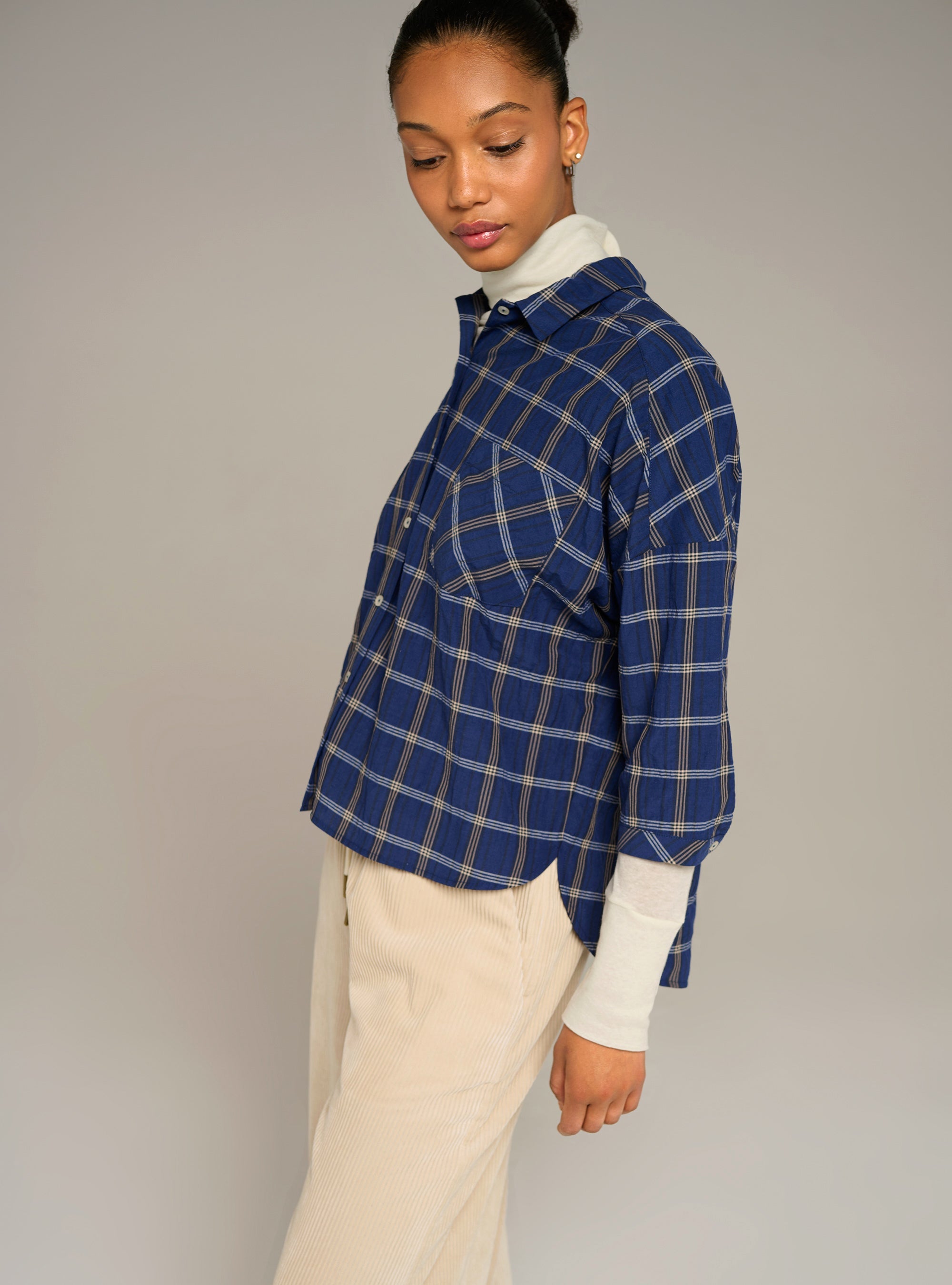 Cotélac acoté chemise manches longues col chemisier motif carreaux