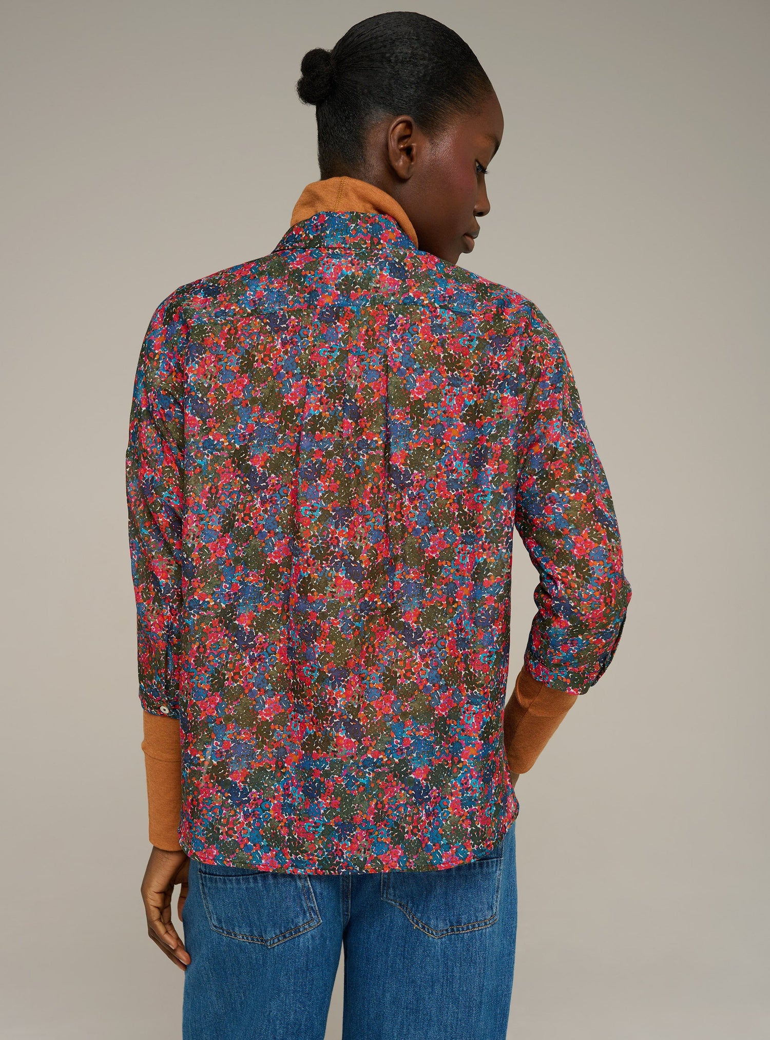 Cotélac acoté chemise manches longues imprimée en voile de coton et soie