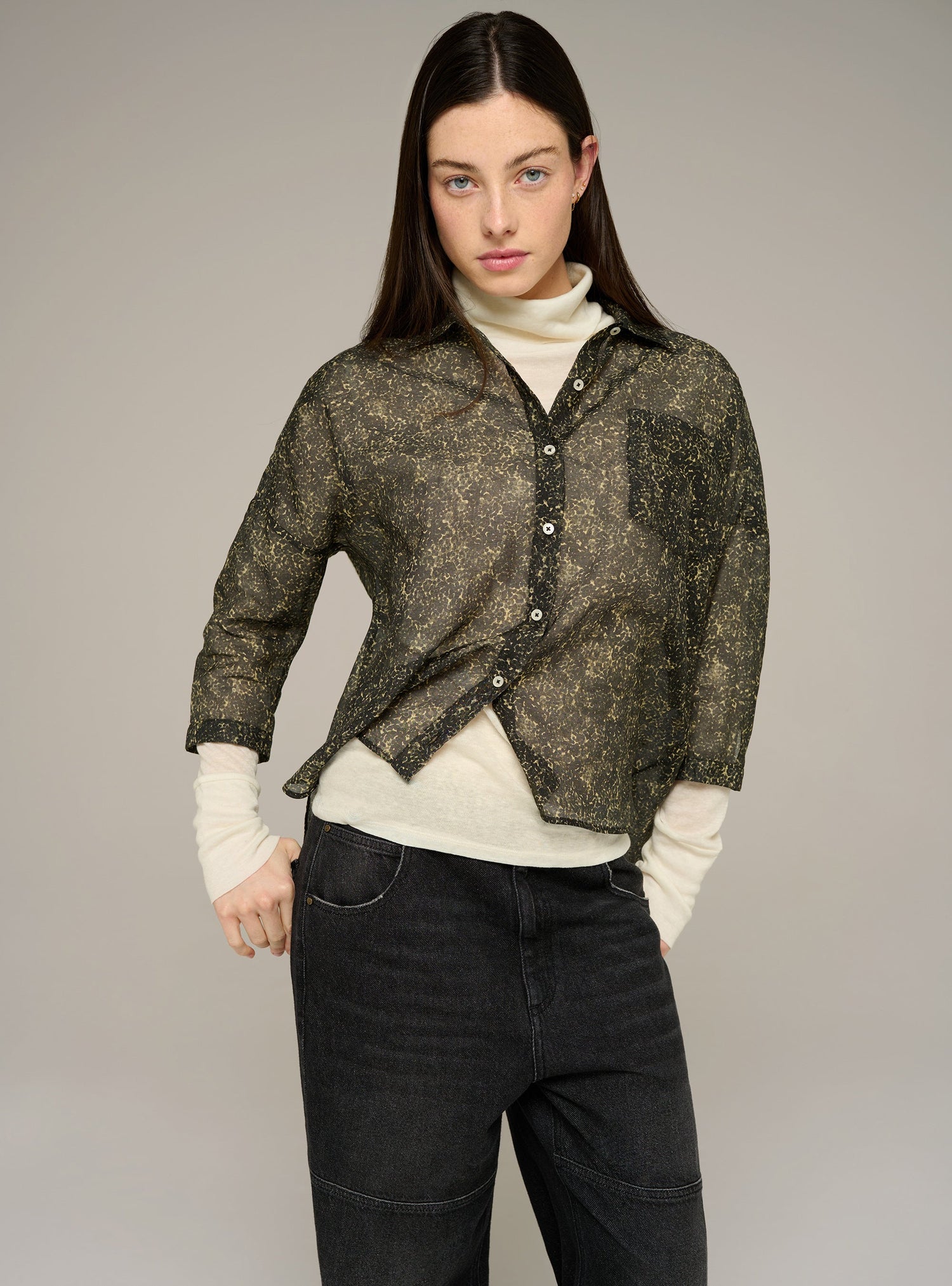 Cotélac acoté chemise manches longues imprimée en voile de coton et soie
