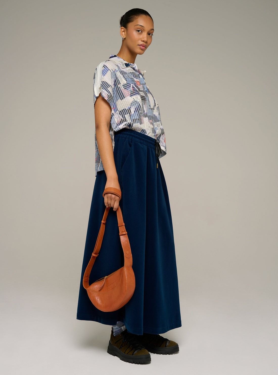 Cotélac acoté blouse col rond ajustée manches longues imprimée