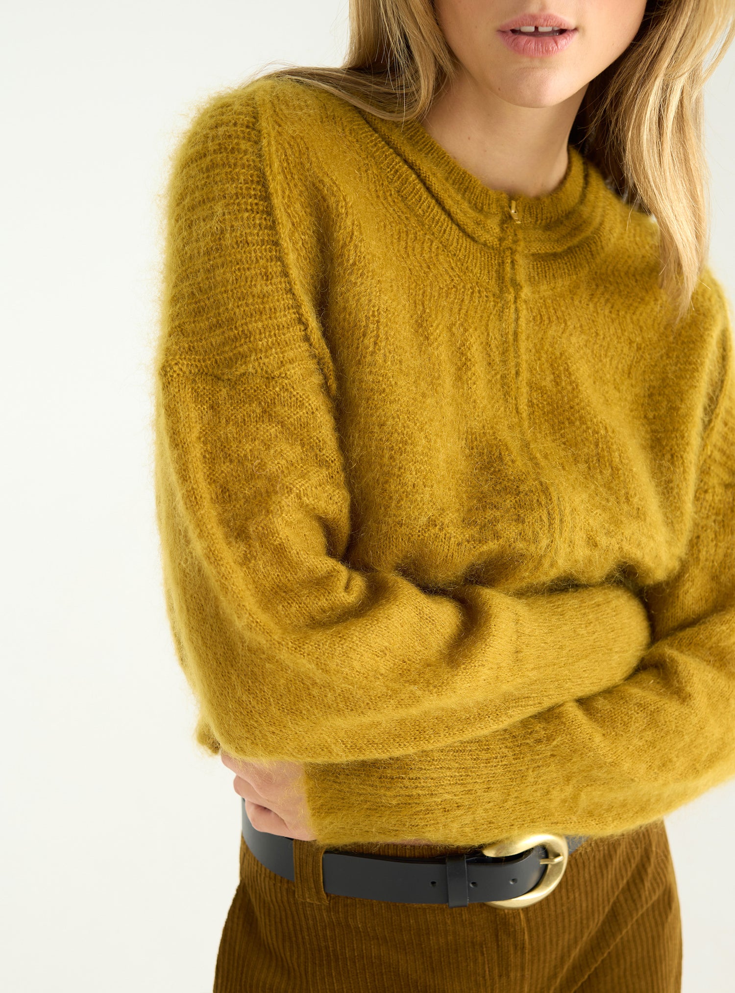 Cardigan court zippé en mohair