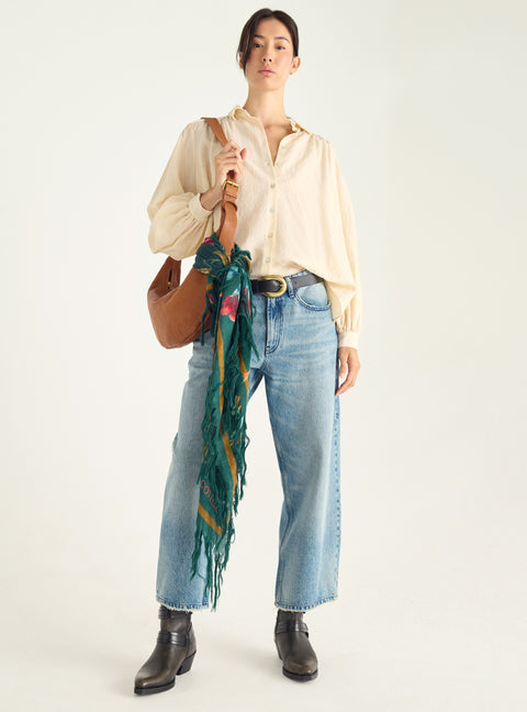 Chemise en coton jacquard et col V