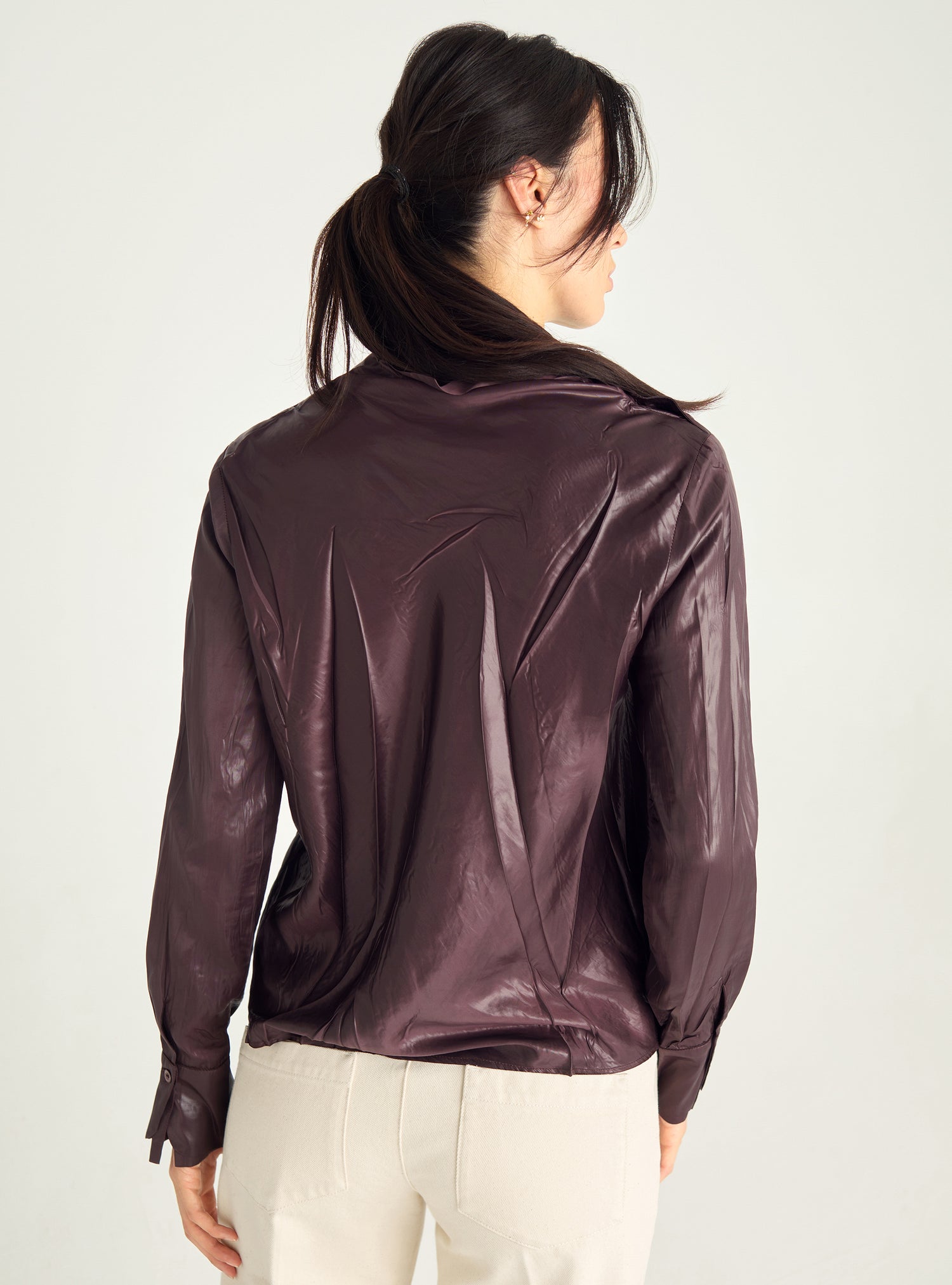 Satin blouse with high collar