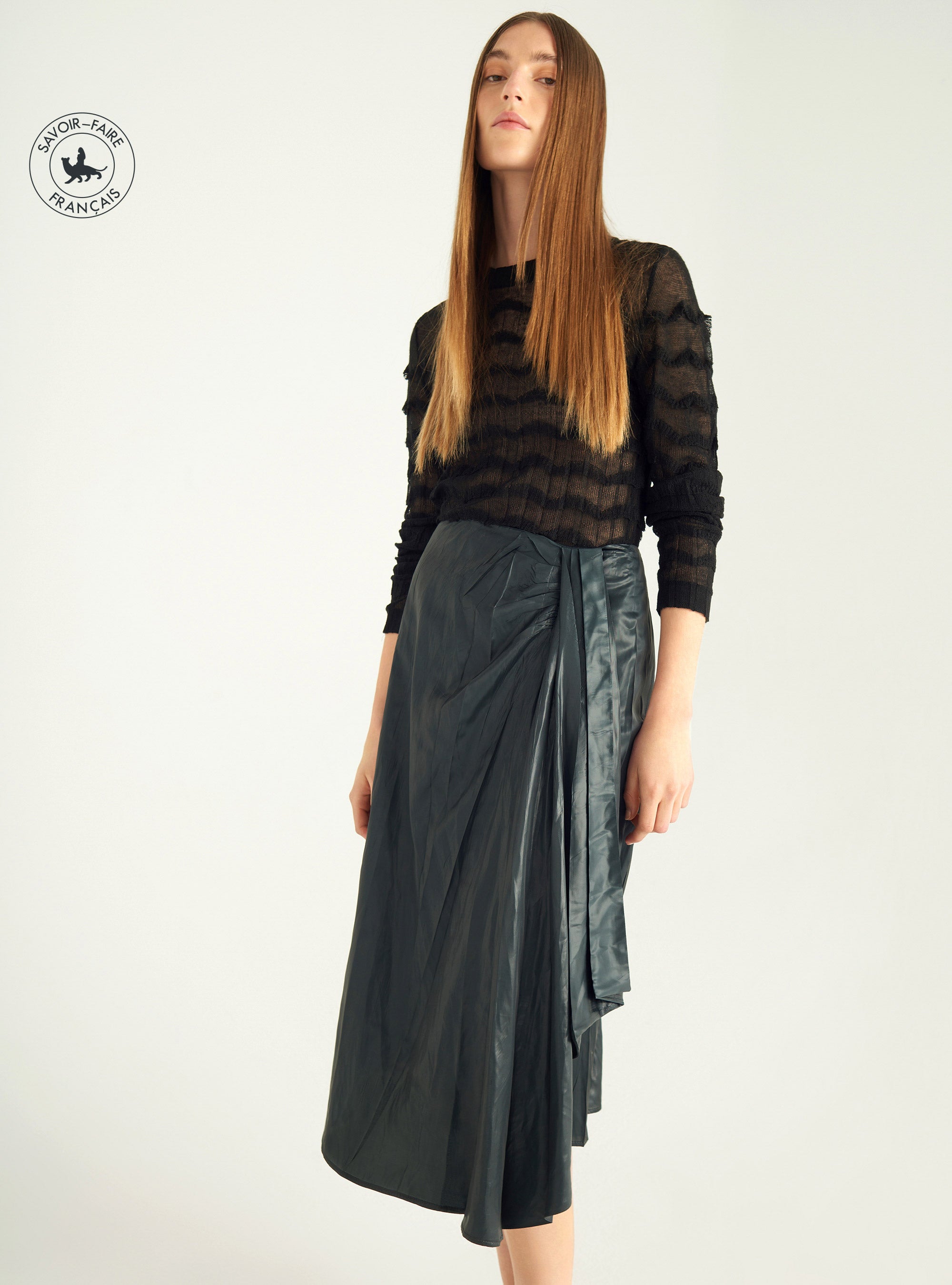 Satin pleated skirt