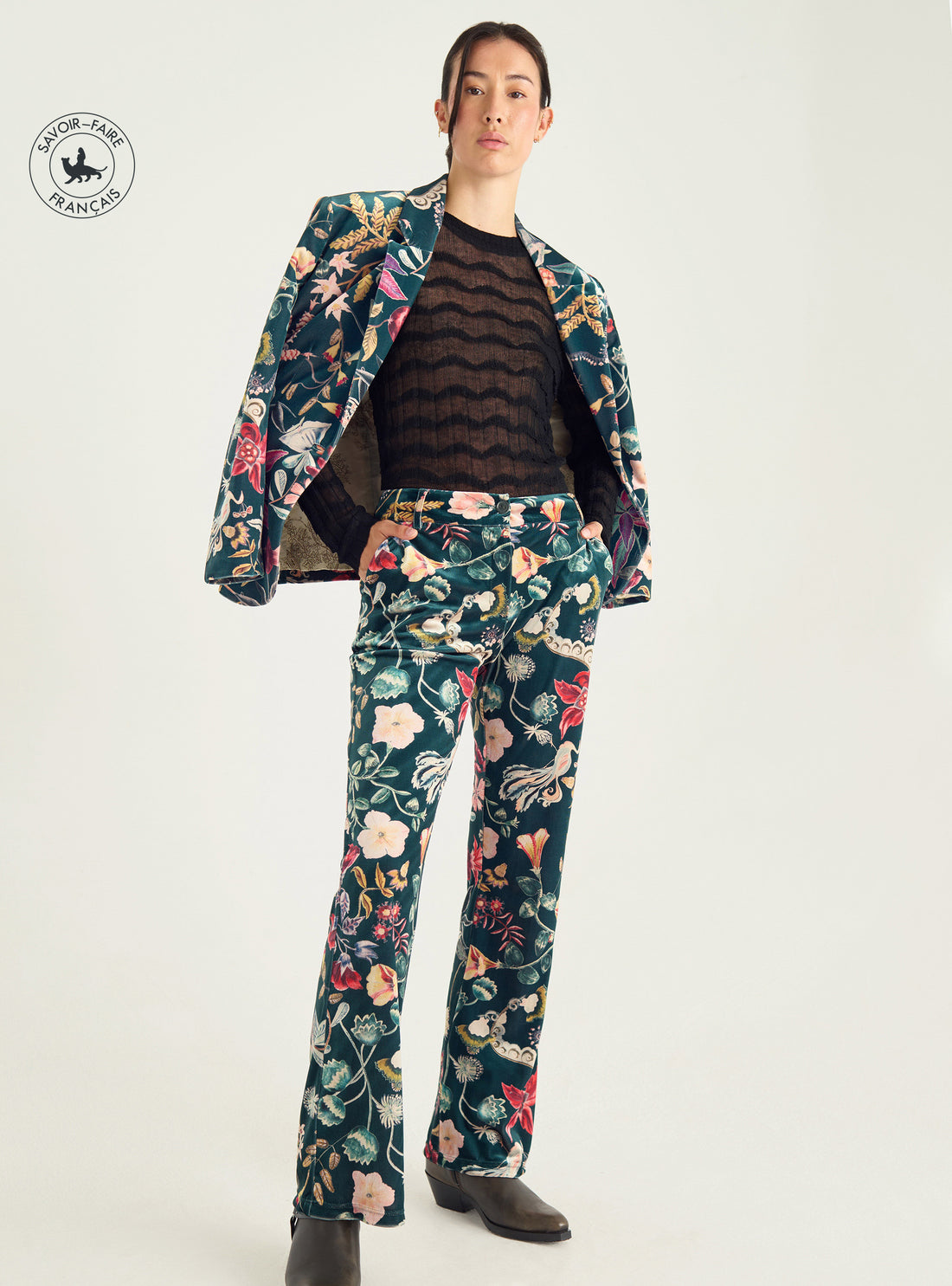Printed velvet pants