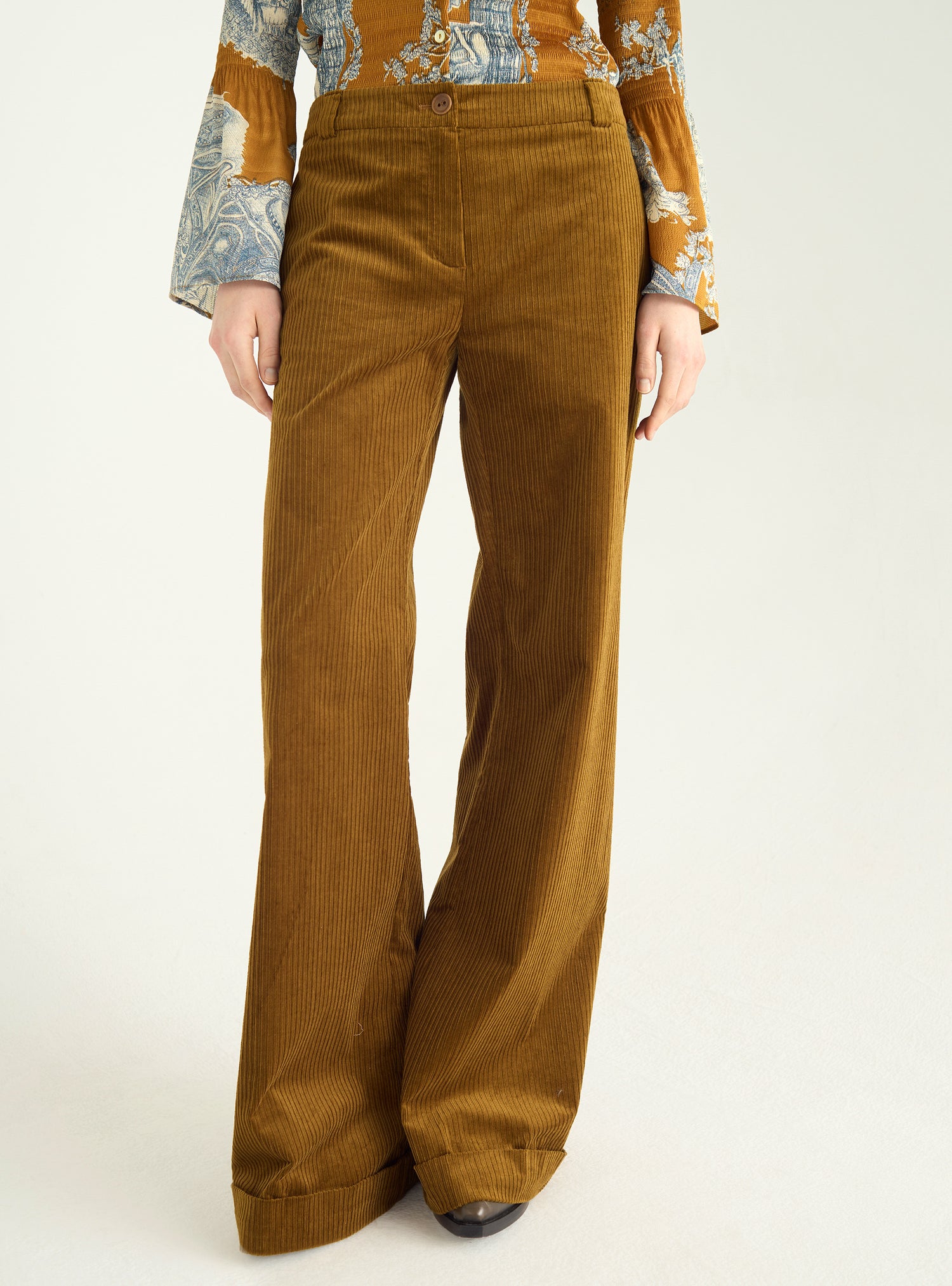 Wide-legged washed velvet trousers