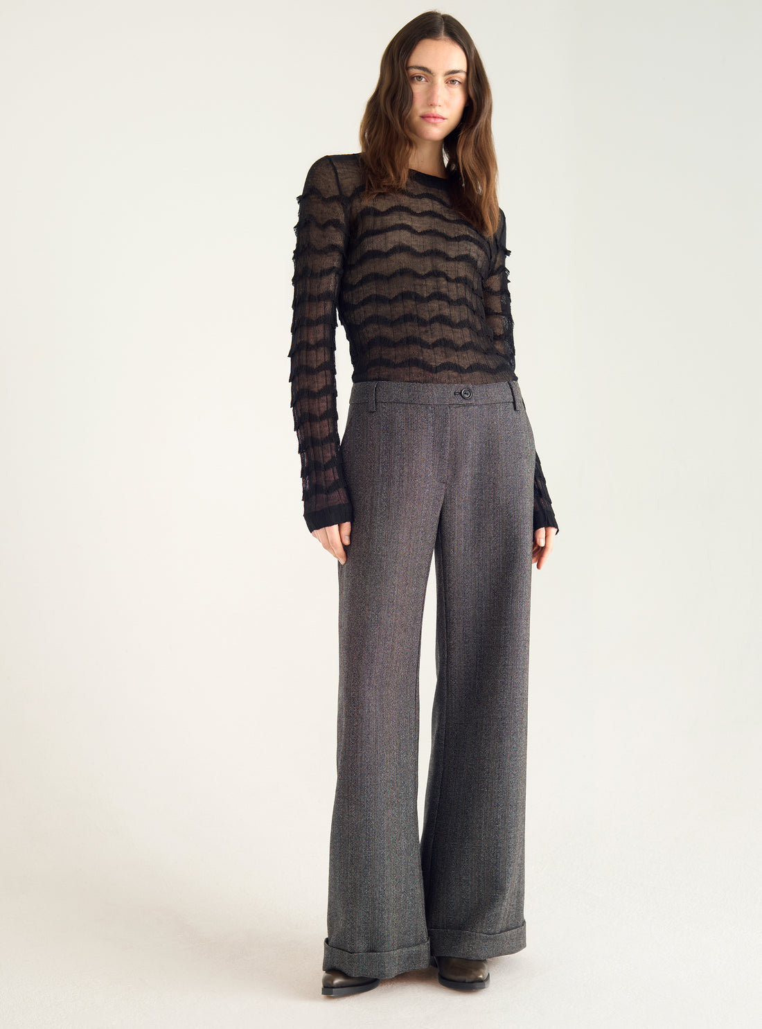 Textured tweed wide-leg pants