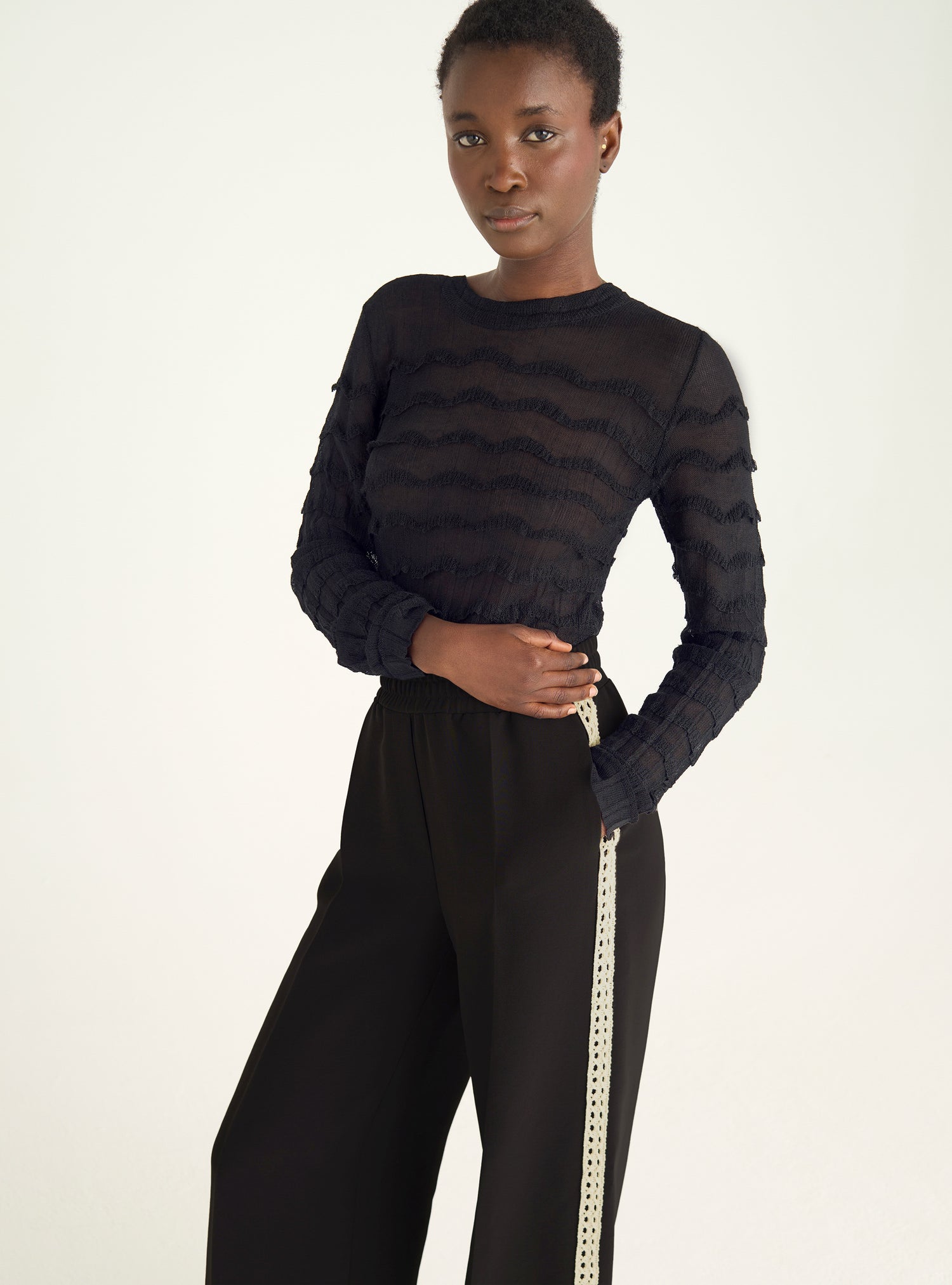 Pantalon large à taille élastiquée