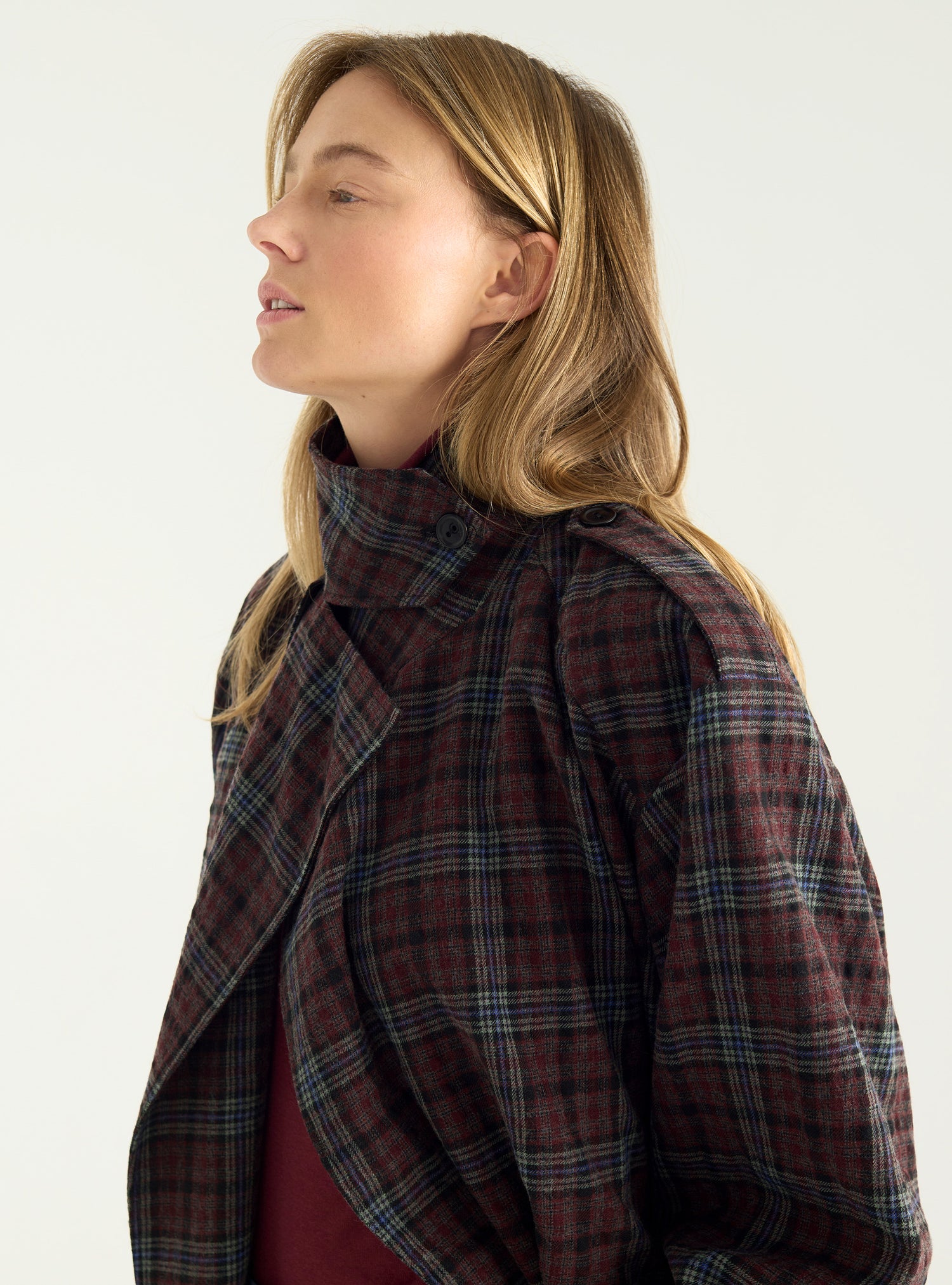 Wool &amp; cotton checked trench coat