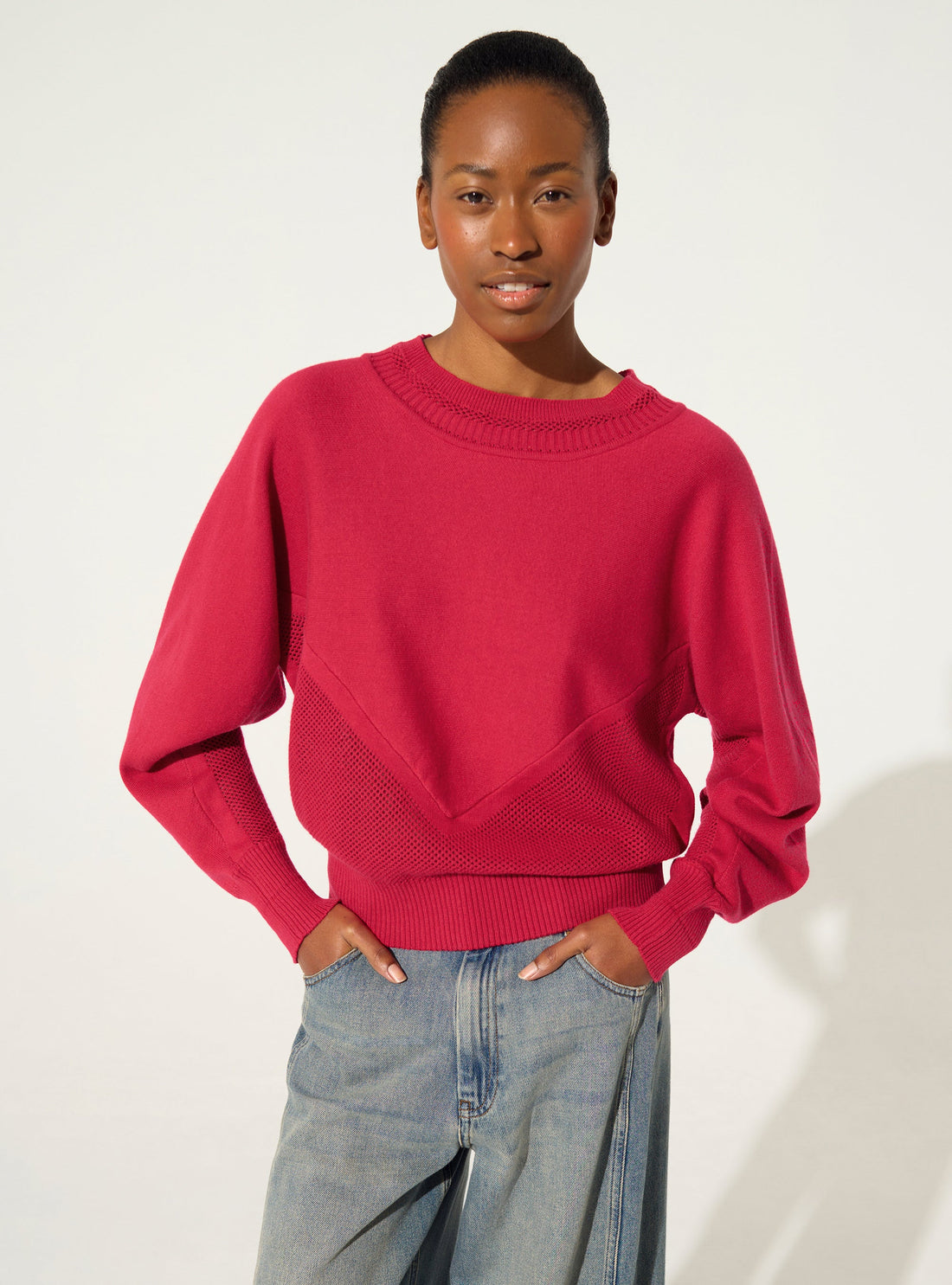 Pull en coton et cachemire rouge