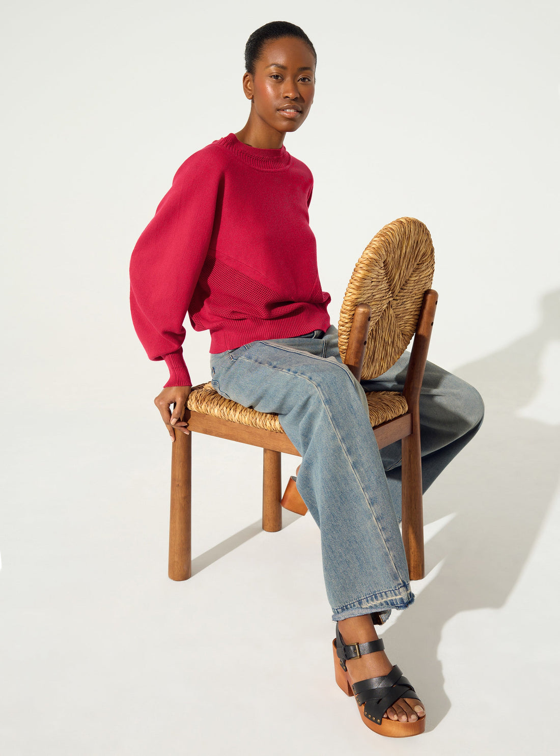 Pull en coton et cachemire rouge