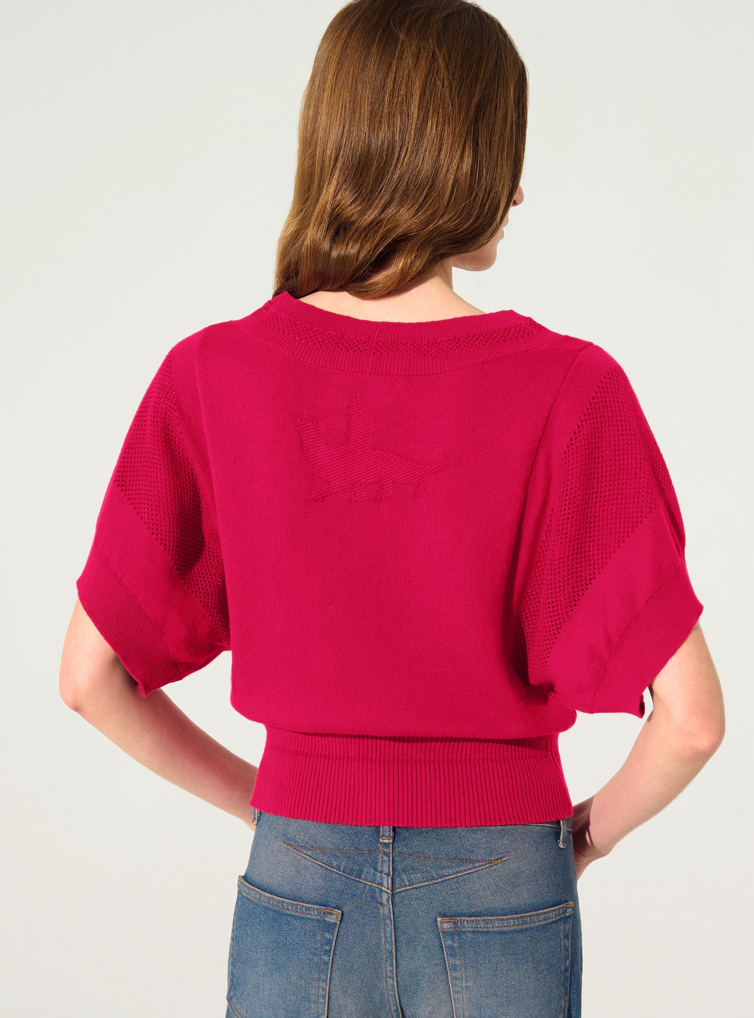 Pull manches courtes en coton et cachemire rose