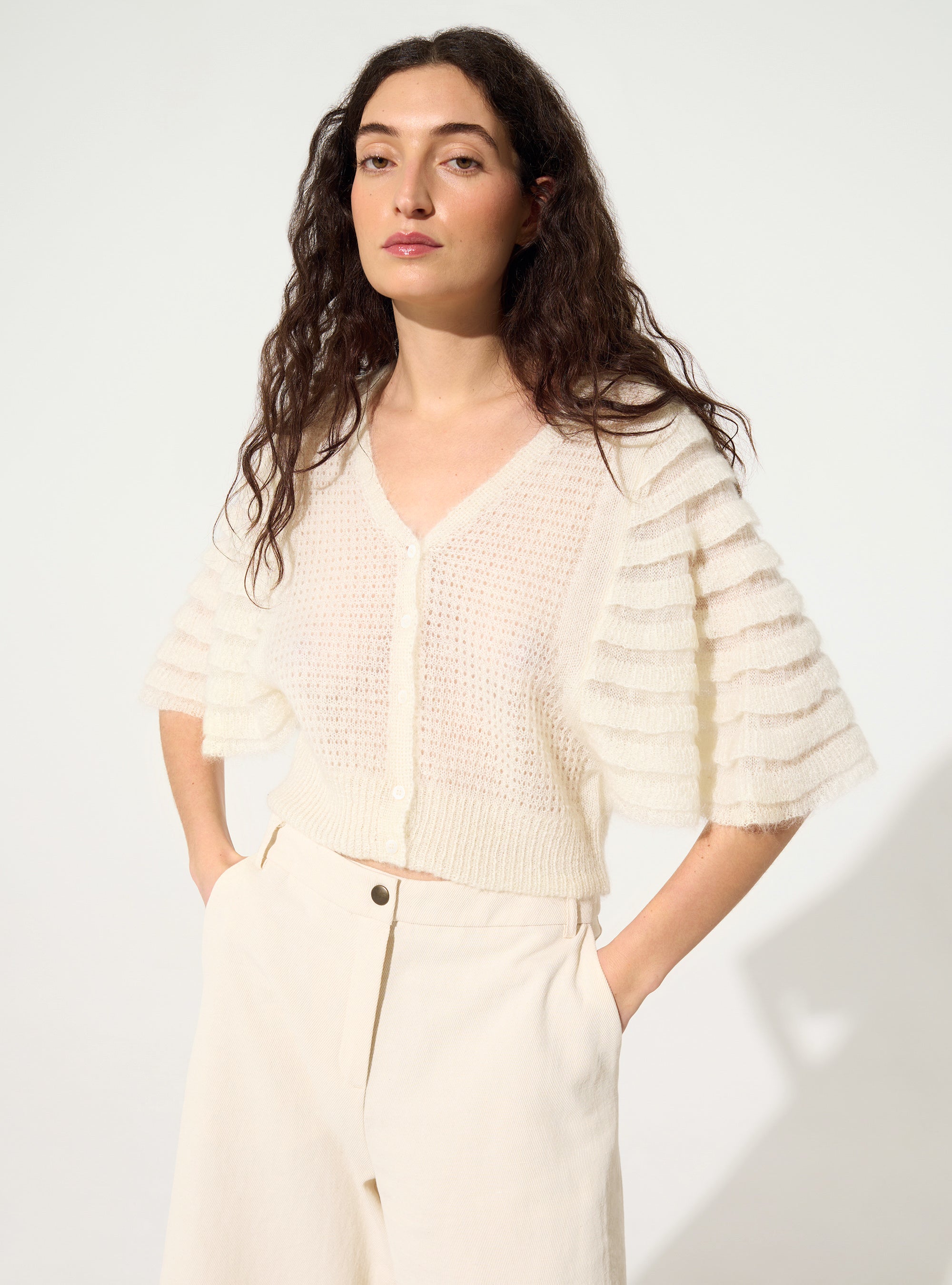 Cardigan en mohair et laine blanc