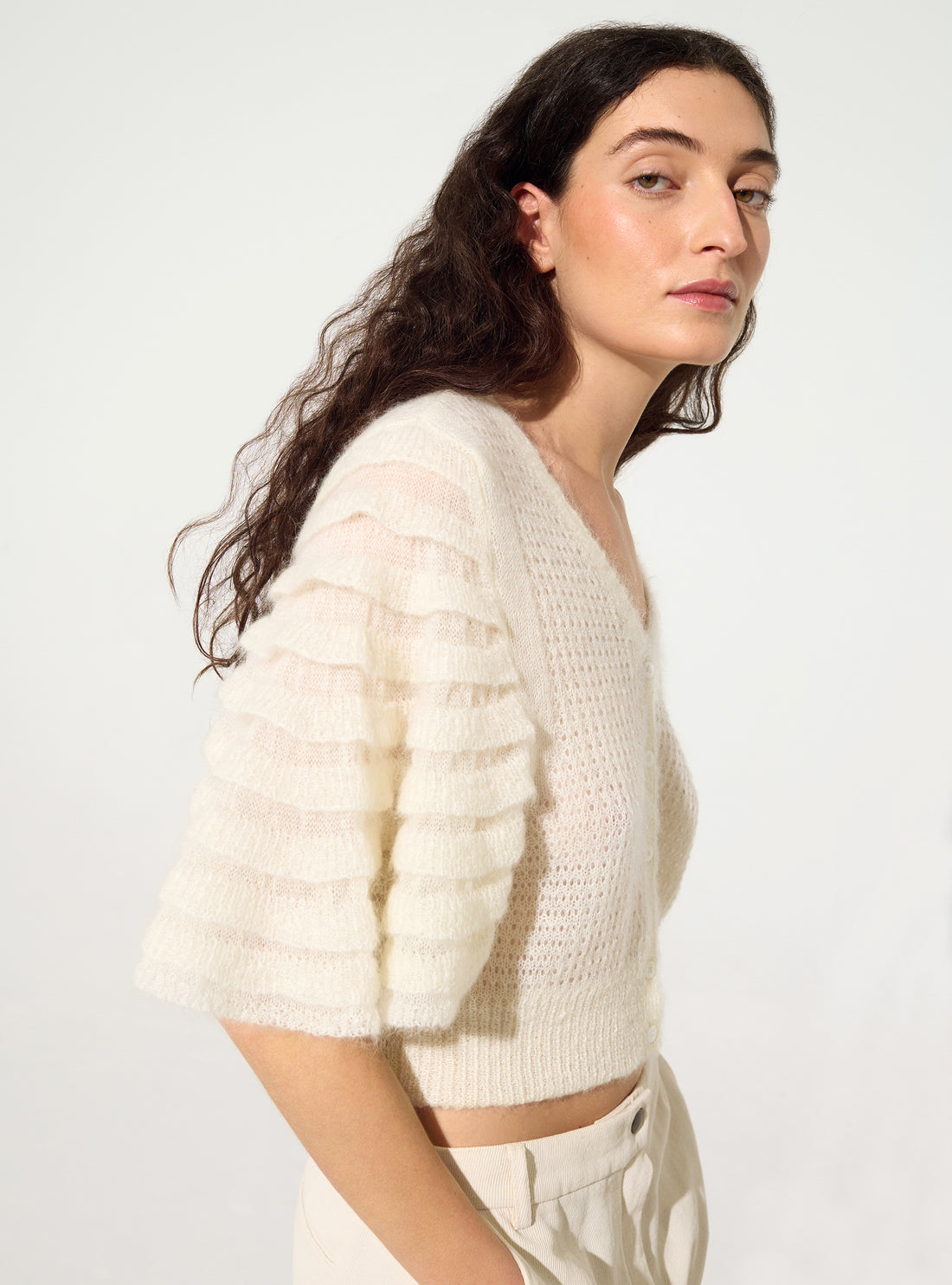 Cardigan en mohair et laine blanc