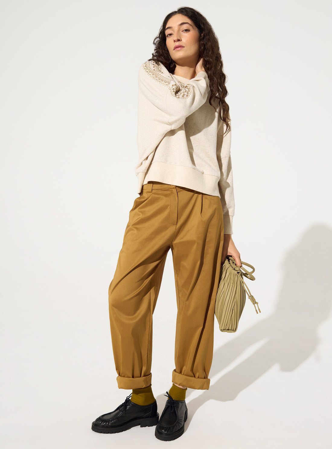 Weißes besticktes Baumwoll-Sweatshirt