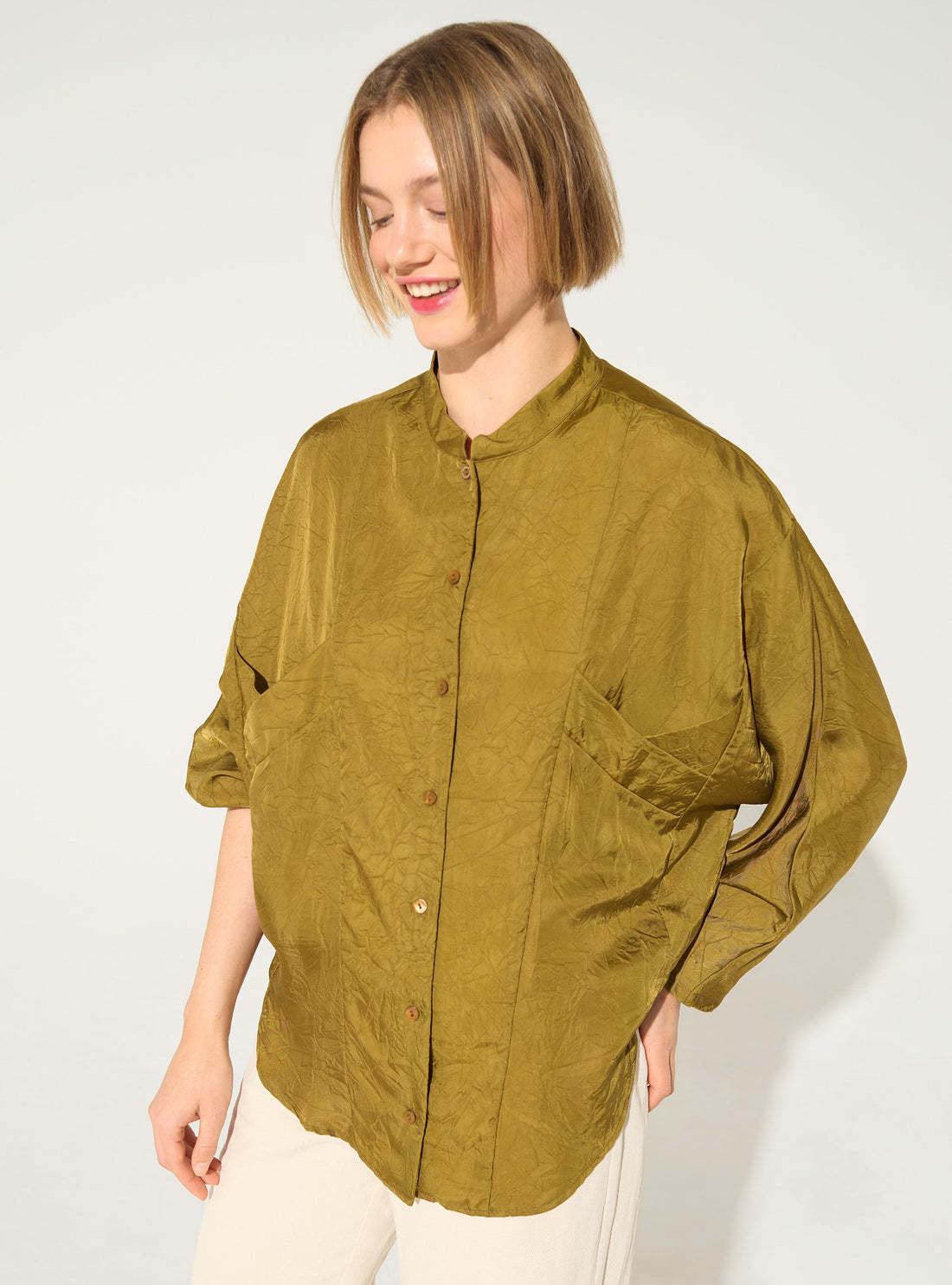 Chemise oversize en cupro bronze