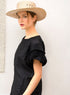 Robe droite plissée noir Cotélac 