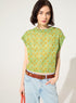 Fitted pleated printed blouse in green cotton