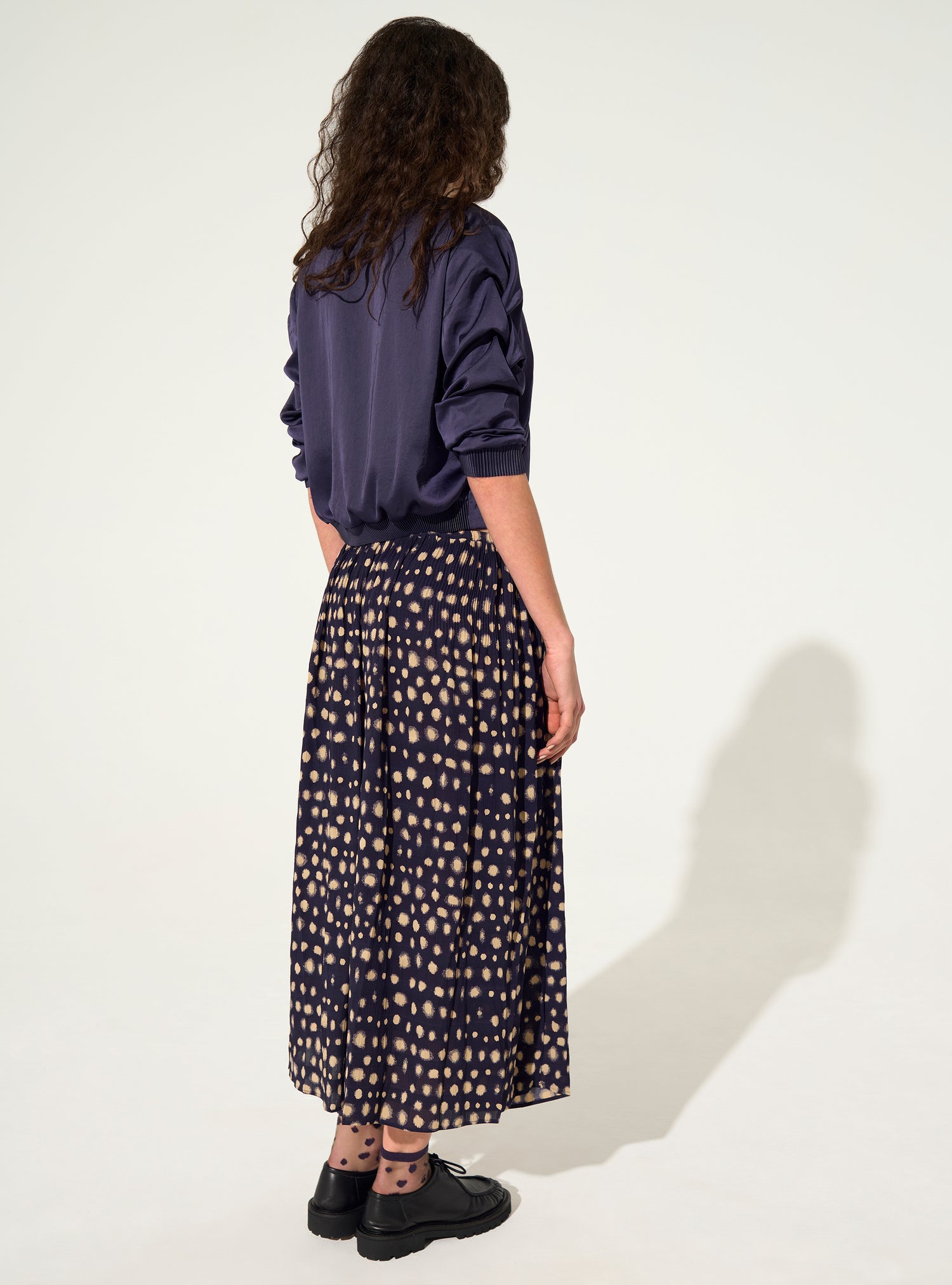 Jupe midi imprimé à pois violette