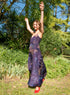Robe ajustée plissée imprimé maison violette Cotélac 