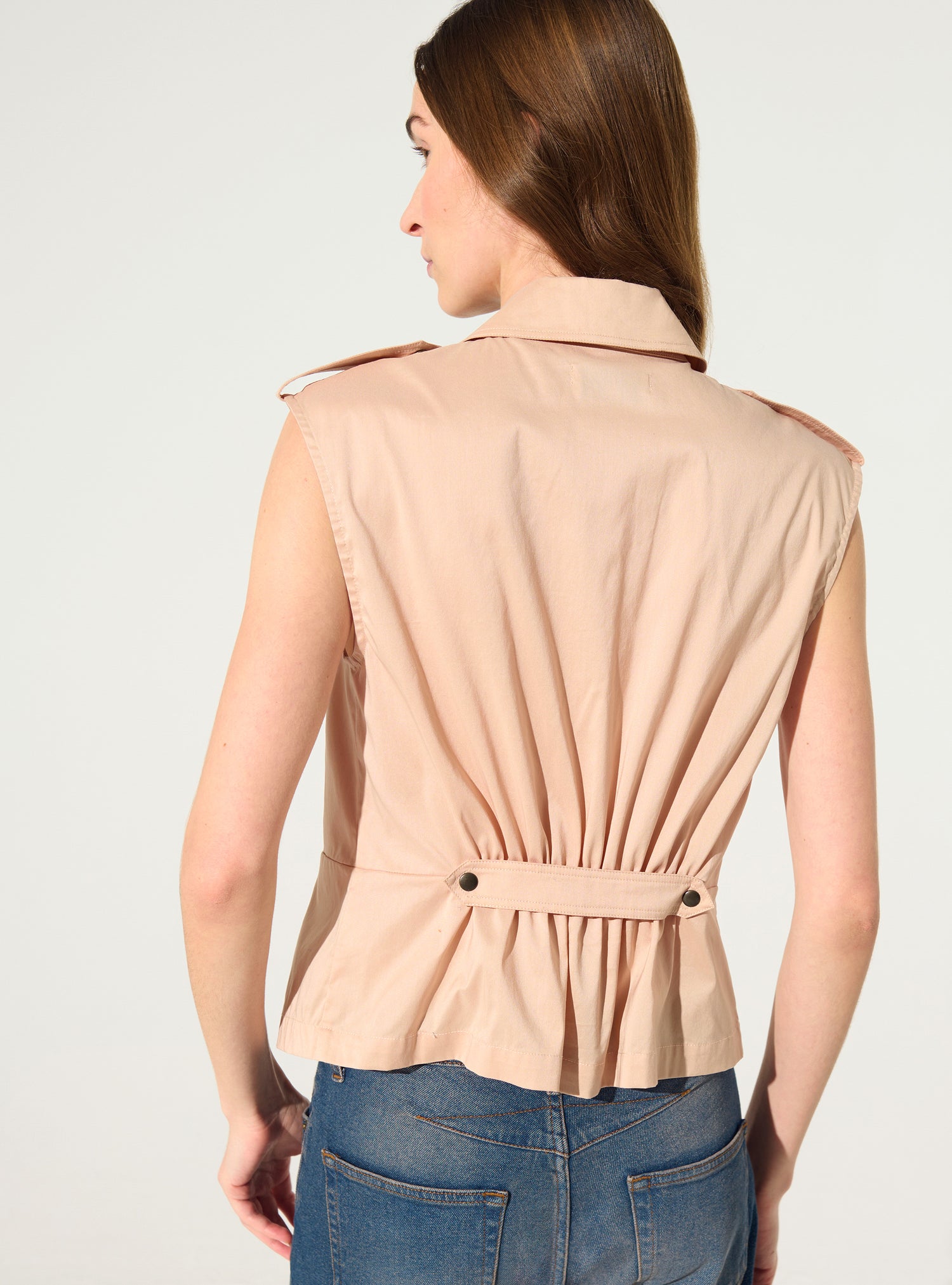 Chemise ajustée plissée en coton rose