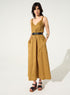 Robe longue plissée en coton marron