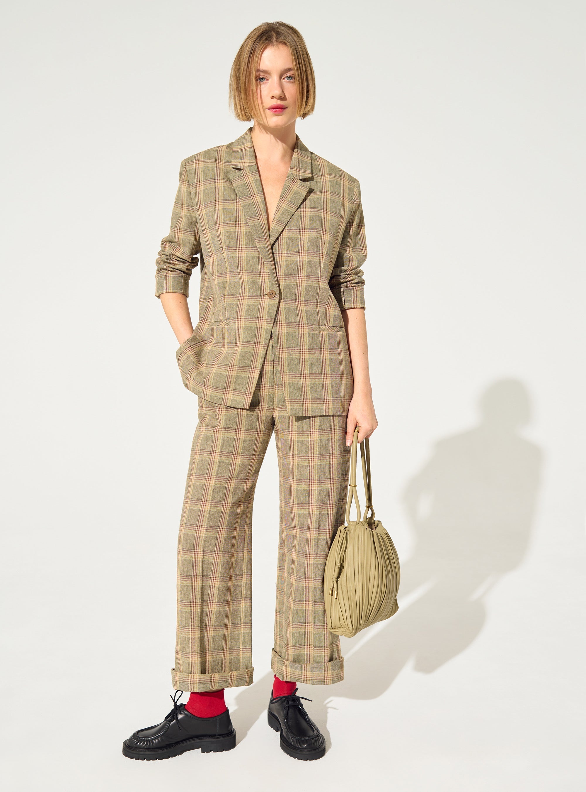 Veste ample à carreaux en lin