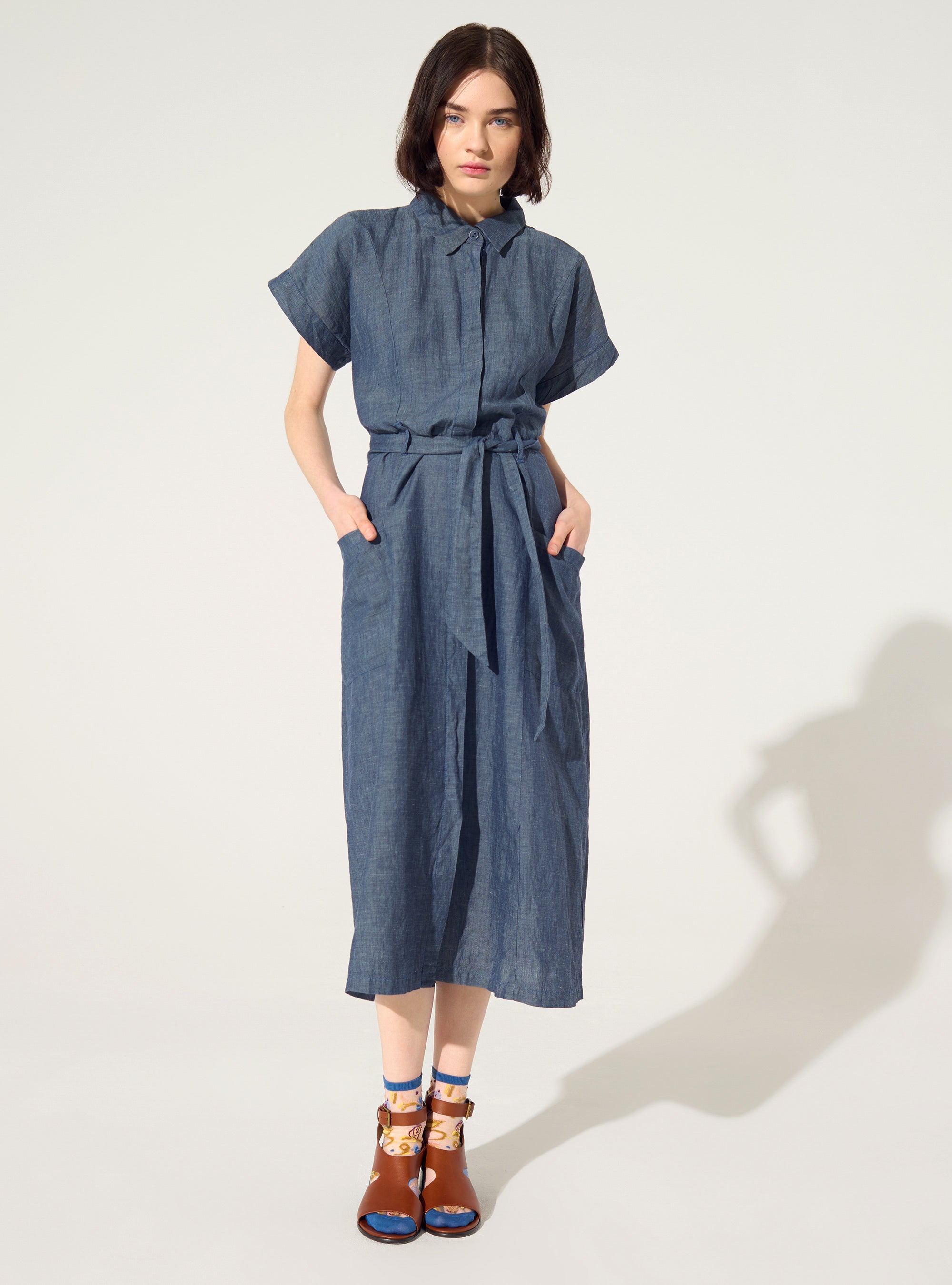Robe ample en lin et coton bleu