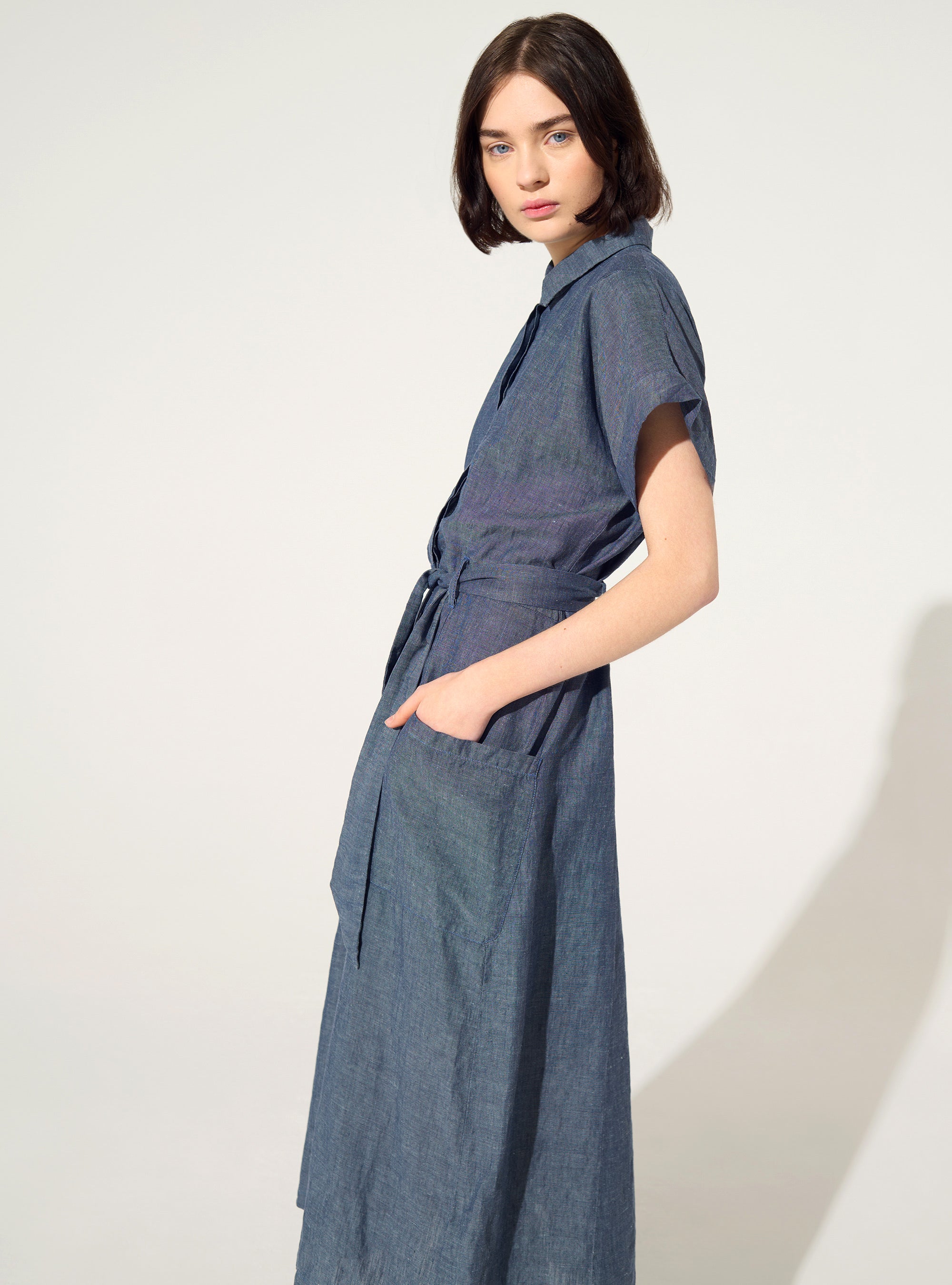 Robe ample en lin et coton bleu
