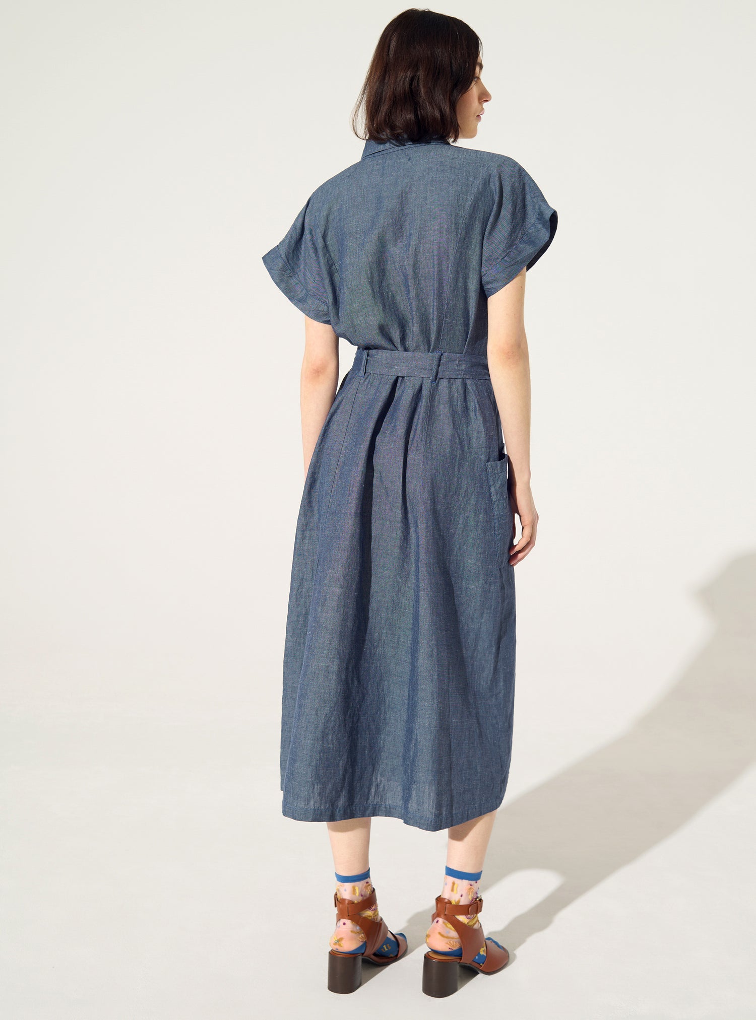 Robe ample en lin et coton bleu