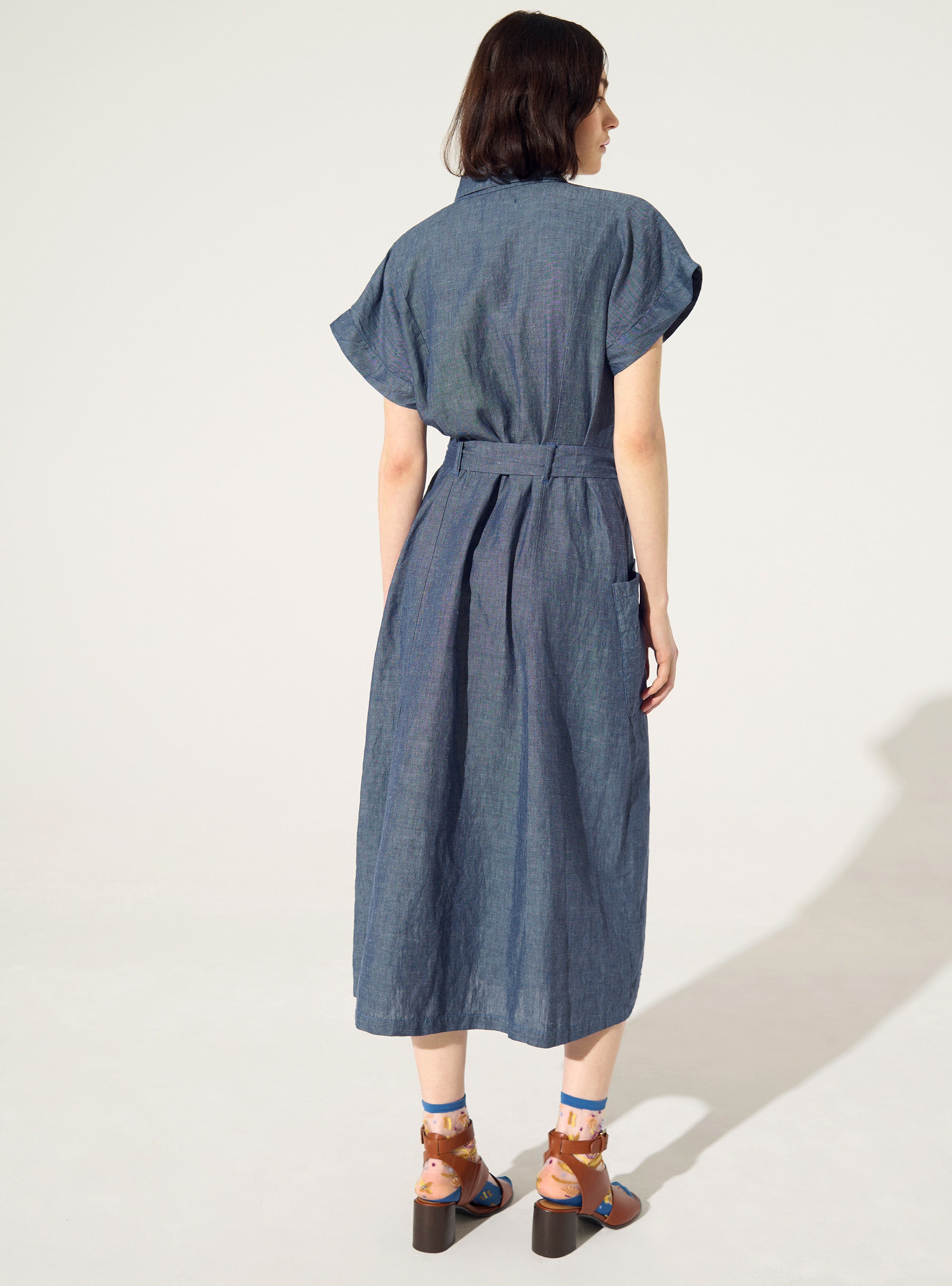 Robe ample en lin et coton bleu