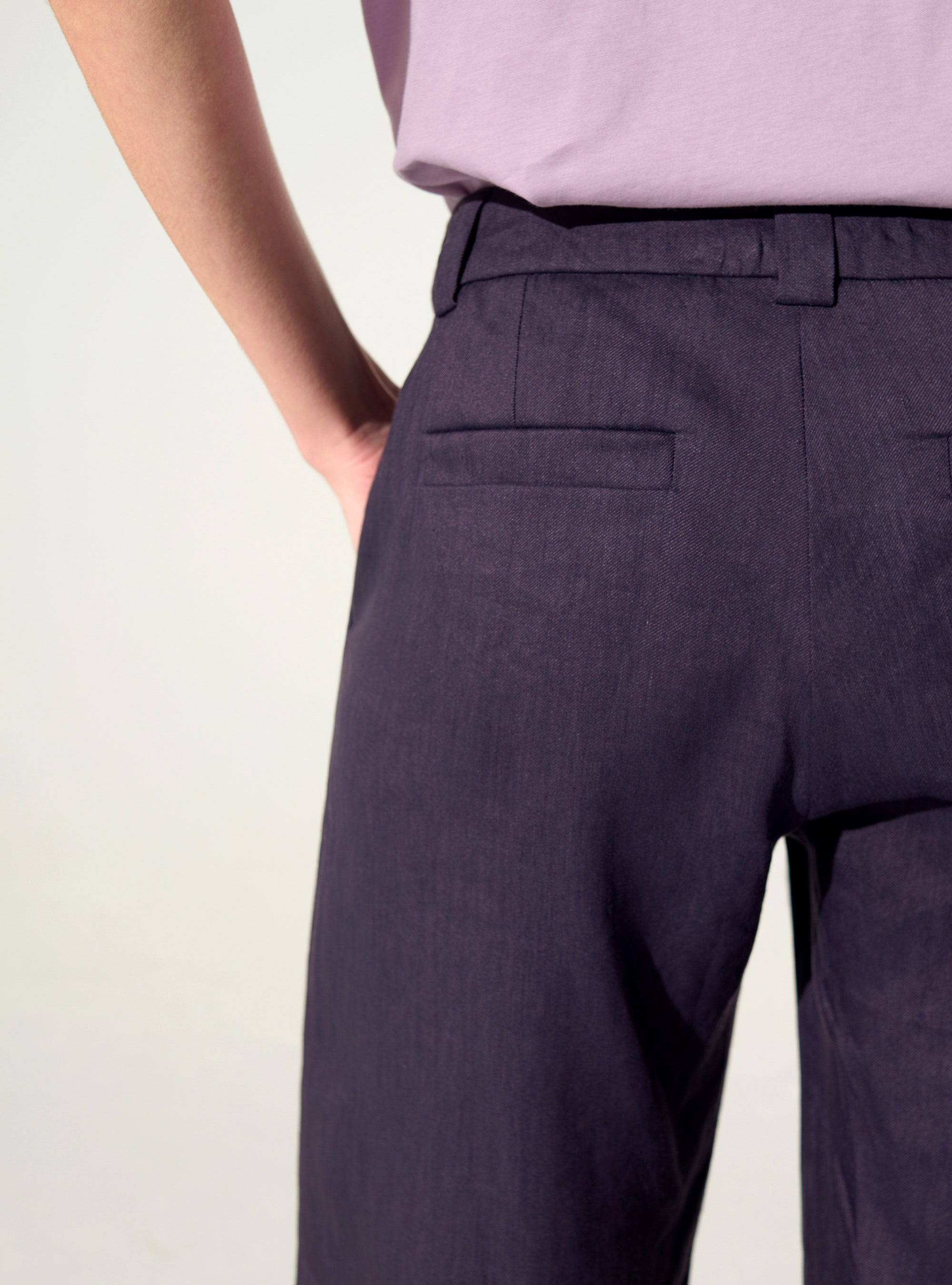 Purple linen print trousers