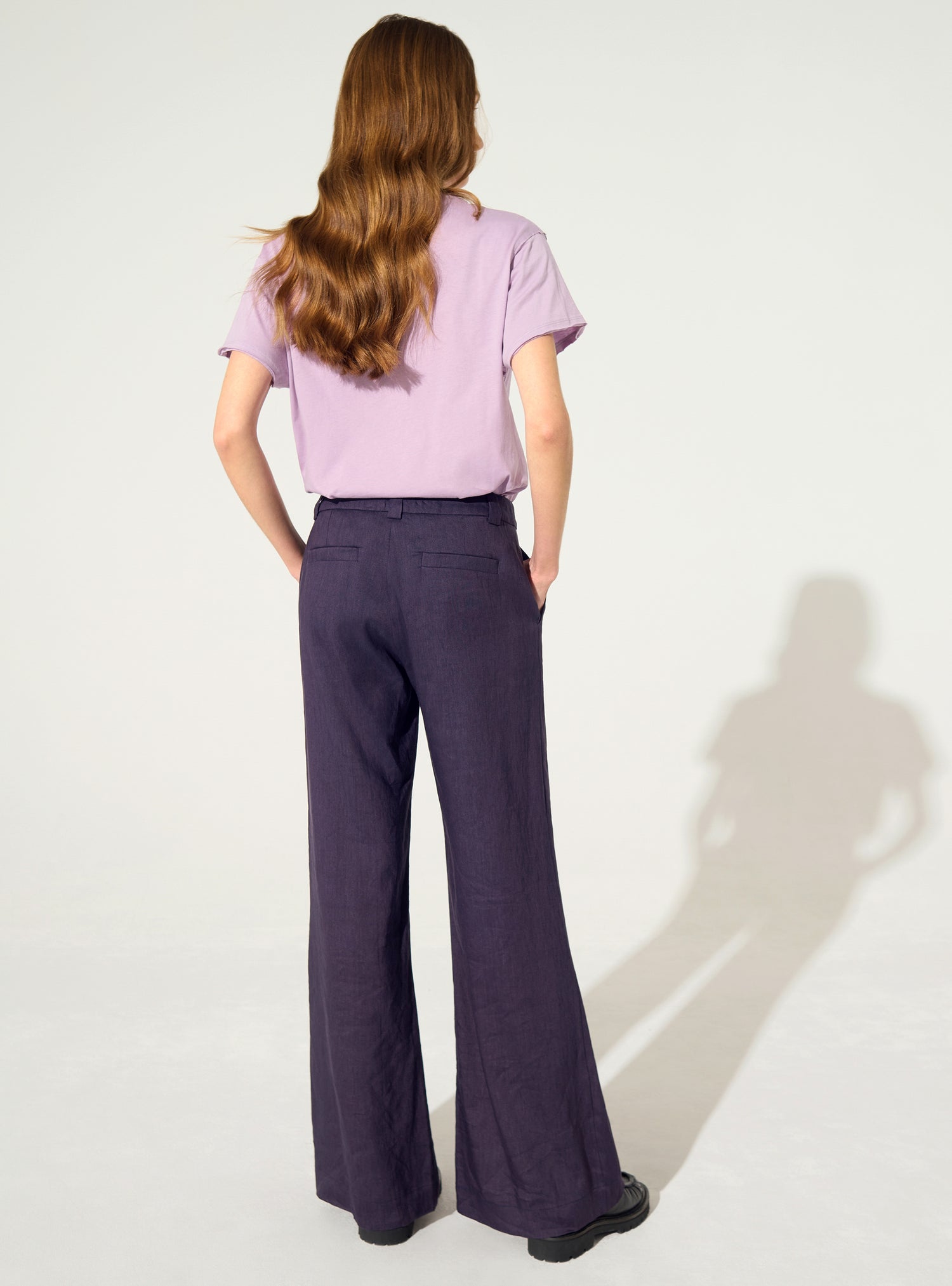 Purple linen print trousers