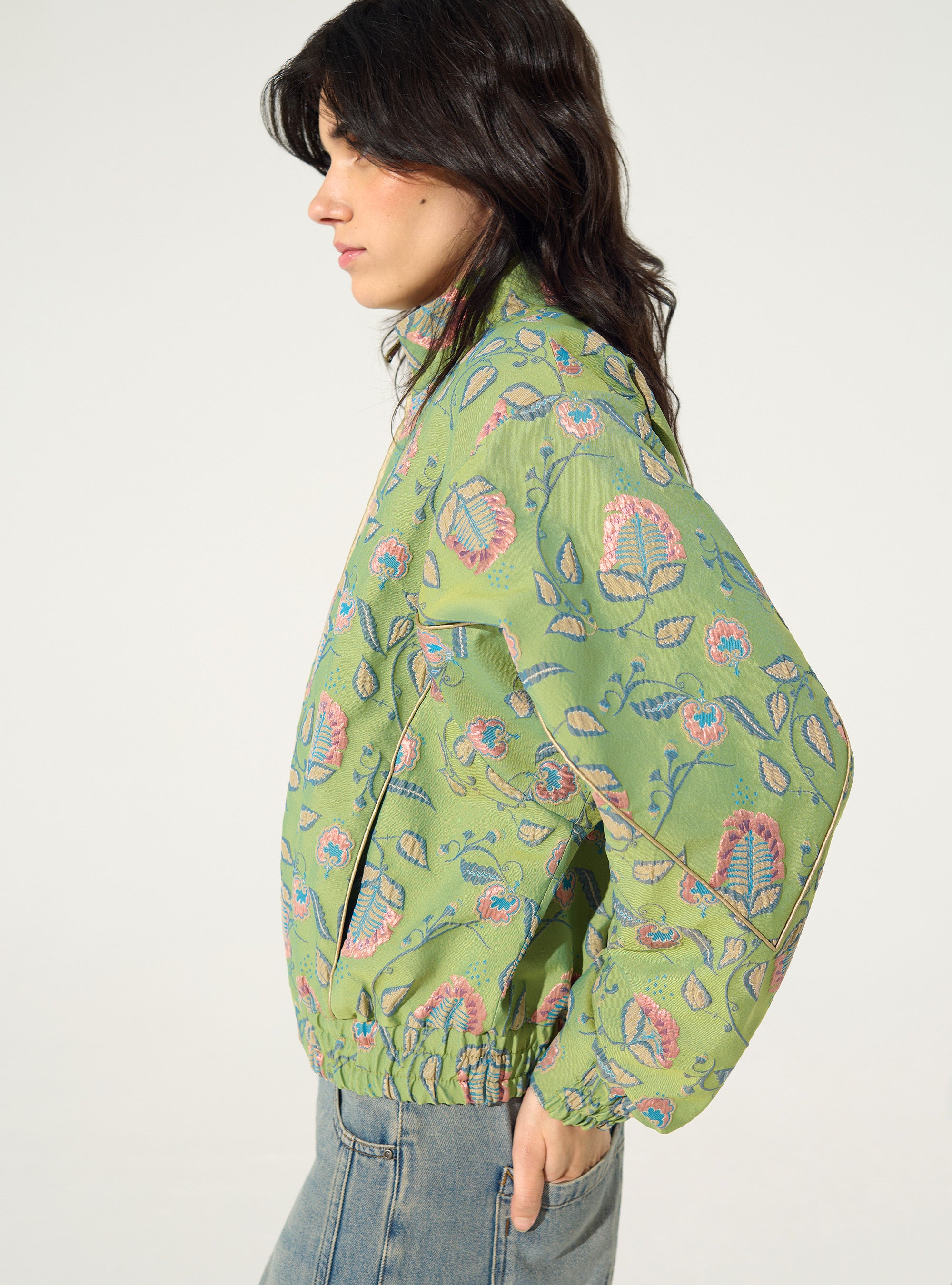 Oversized green printed jacket