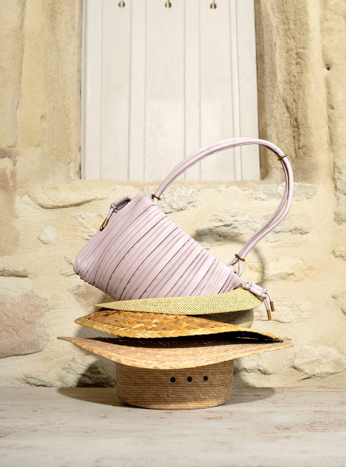 Petit sac plissé en cuir parme Cotélac 