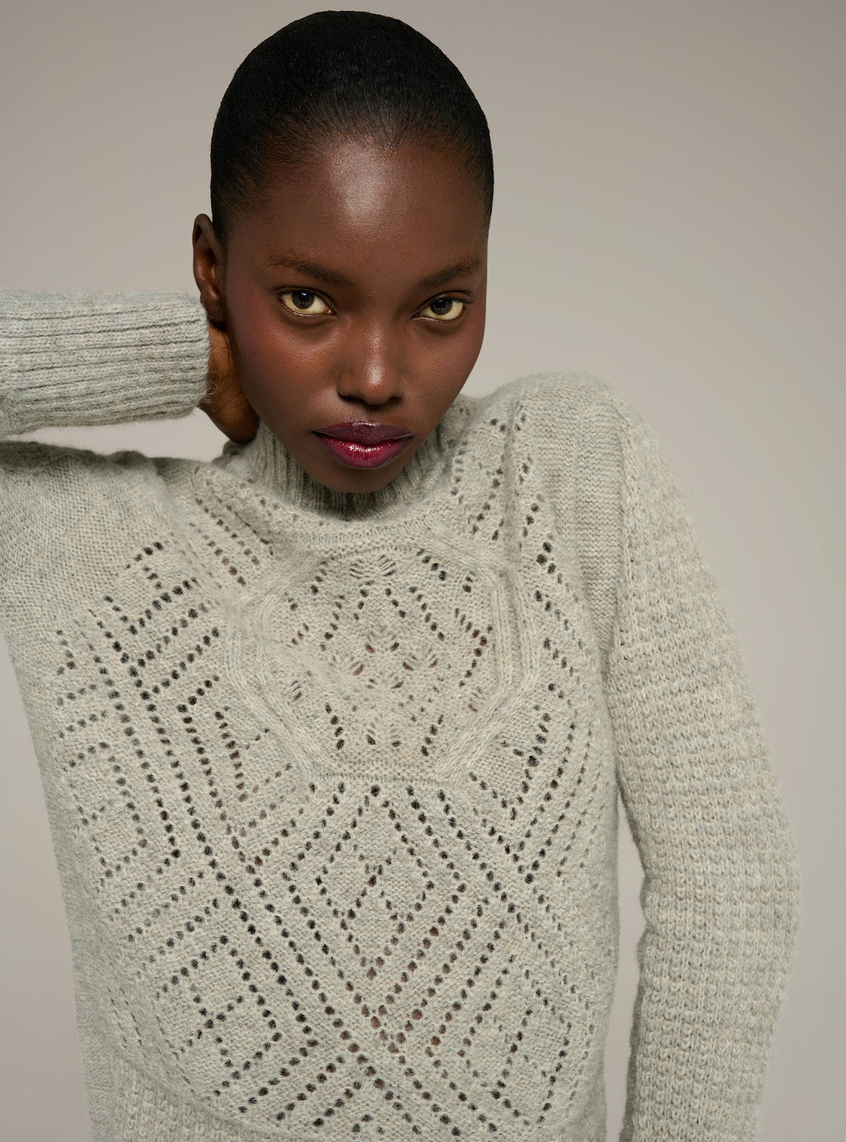 Cotélac pull col rond ajusté manches longues en maille ajourée