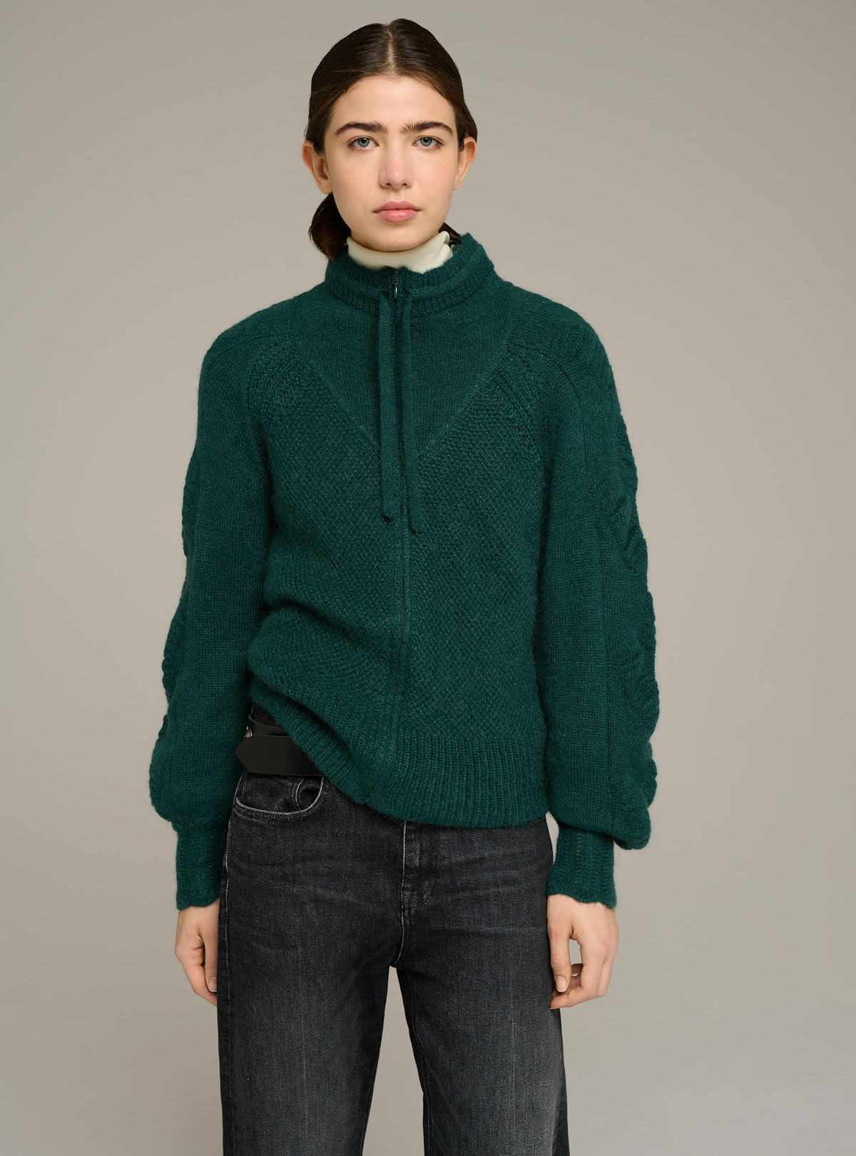 Cardigan mit Stehkragen und Reißverschluss, Langarm