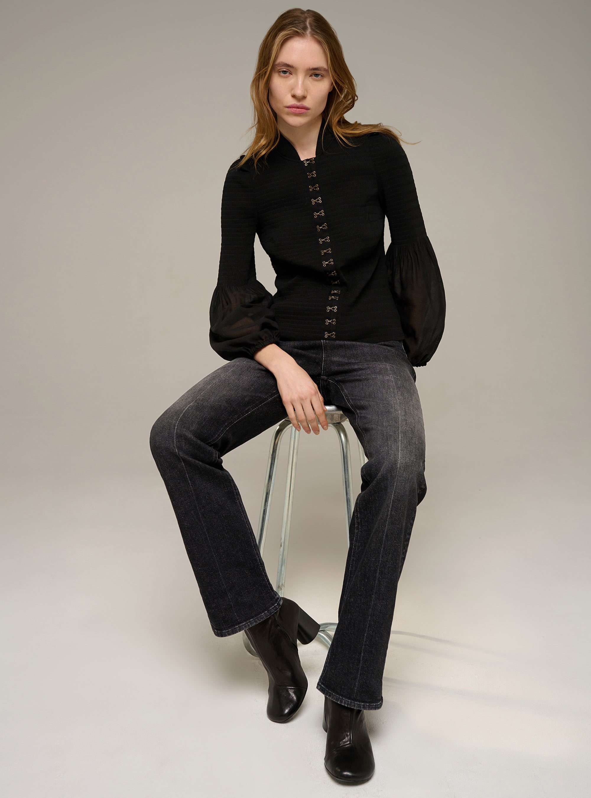 Cotélac chemise ajustée manches longues plissé