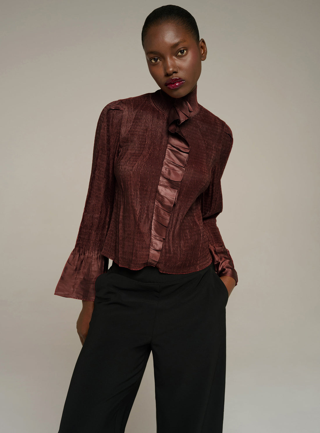 Chemise ajustée manches longues plissée Cotélac 