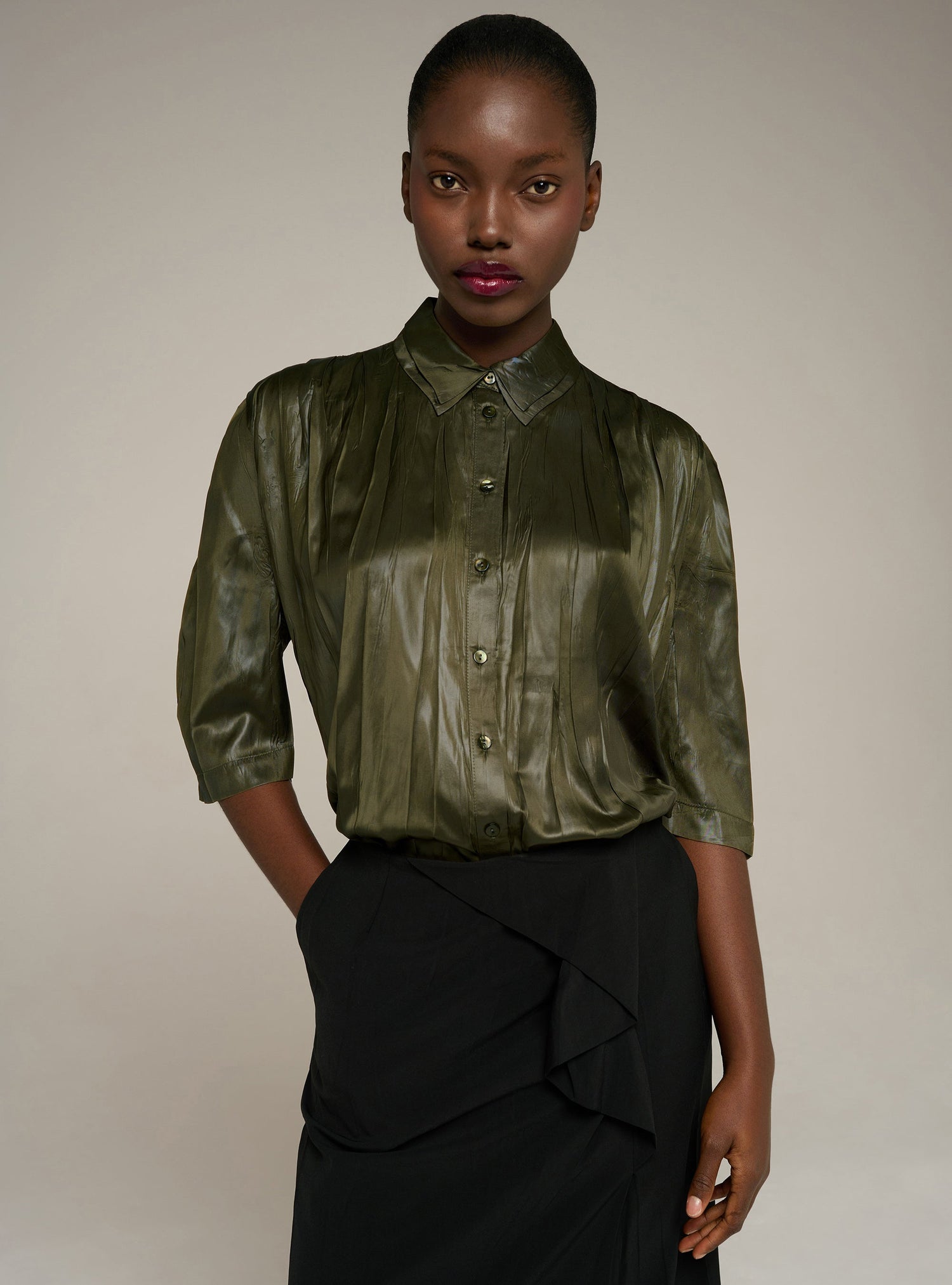 Cotélac chemise courte oversize plissée