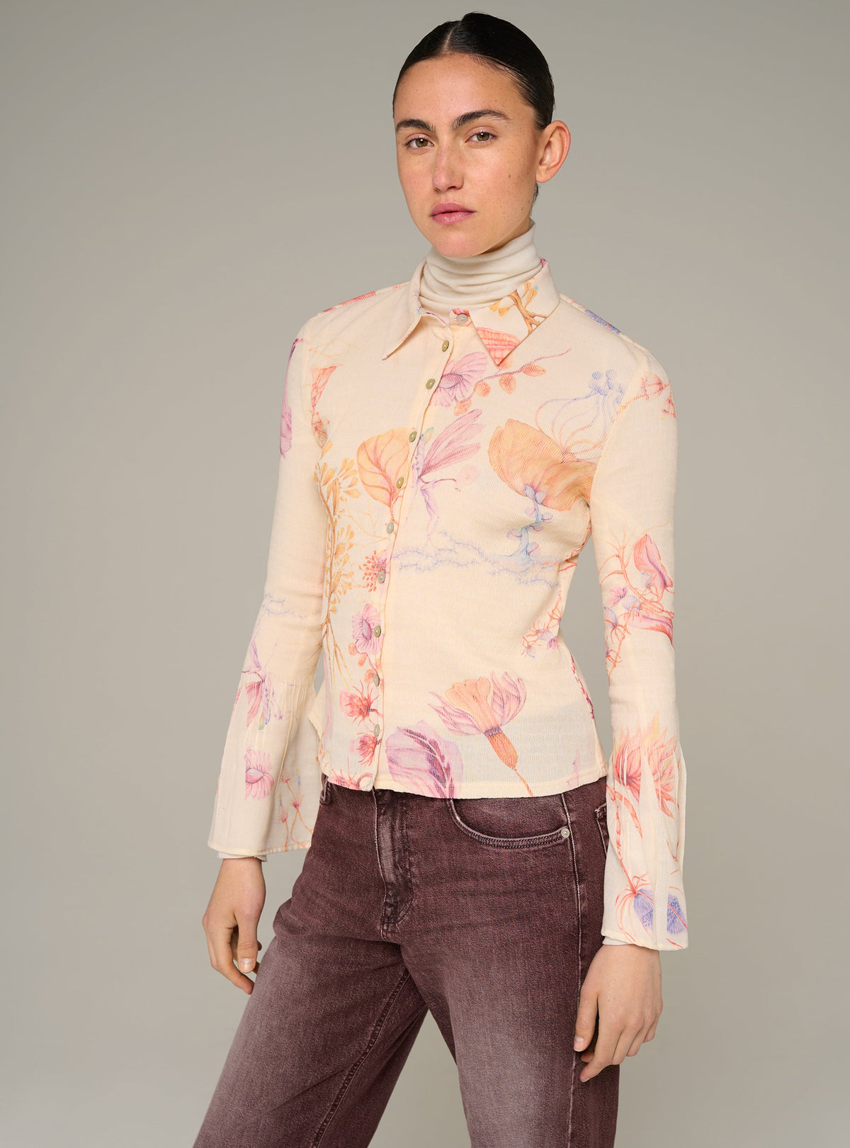 Cotélac chemise cintrée manches longues plissée et imprimée