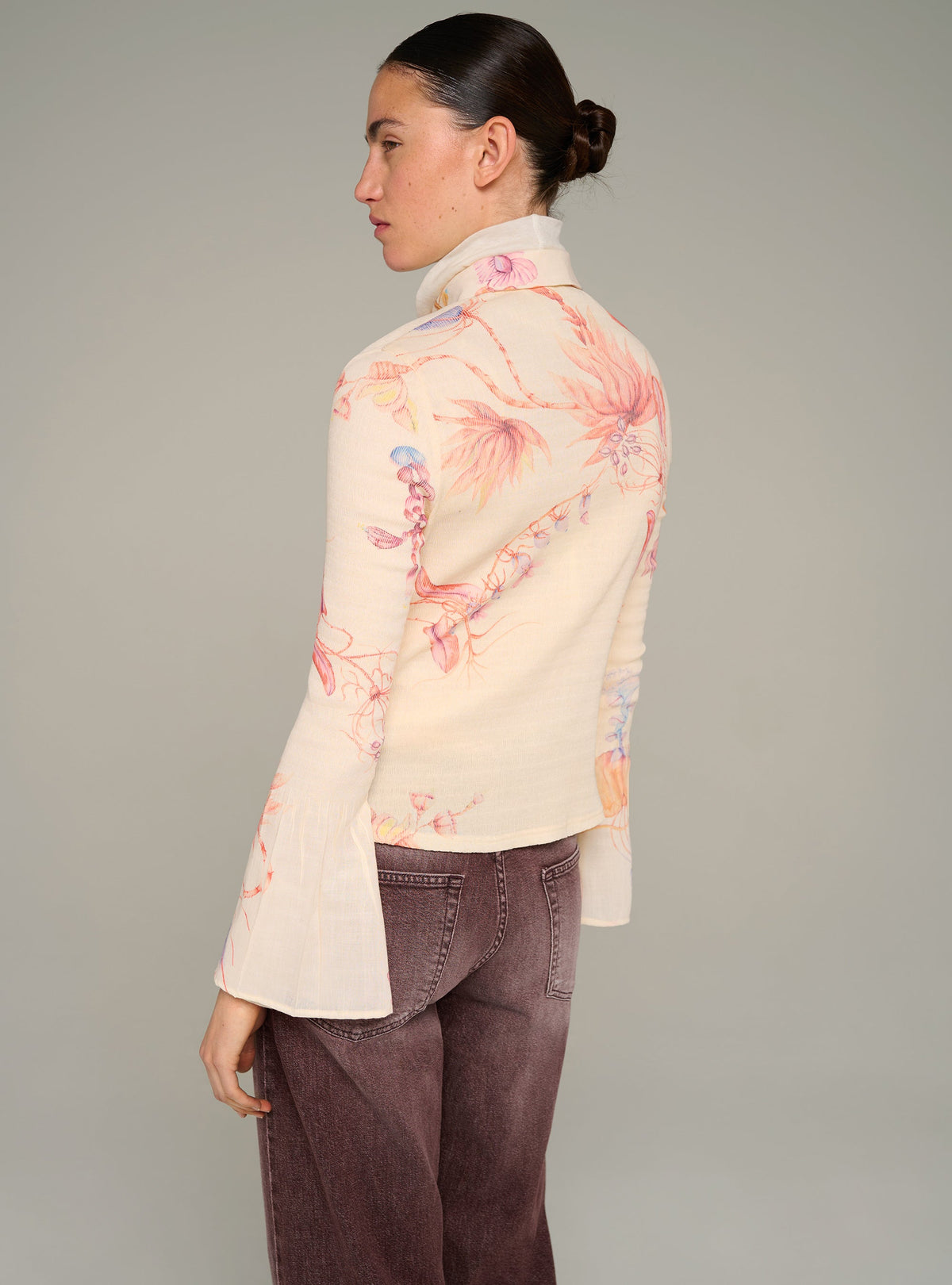 Cotélac chemise cintrée manches longues plissée et imprimée