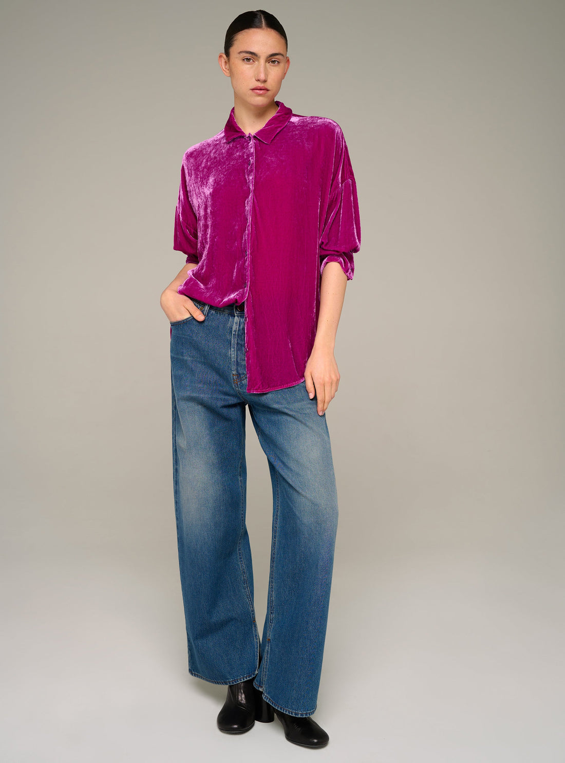 Cotélac chemise oversize manches longues en velours de viscose
