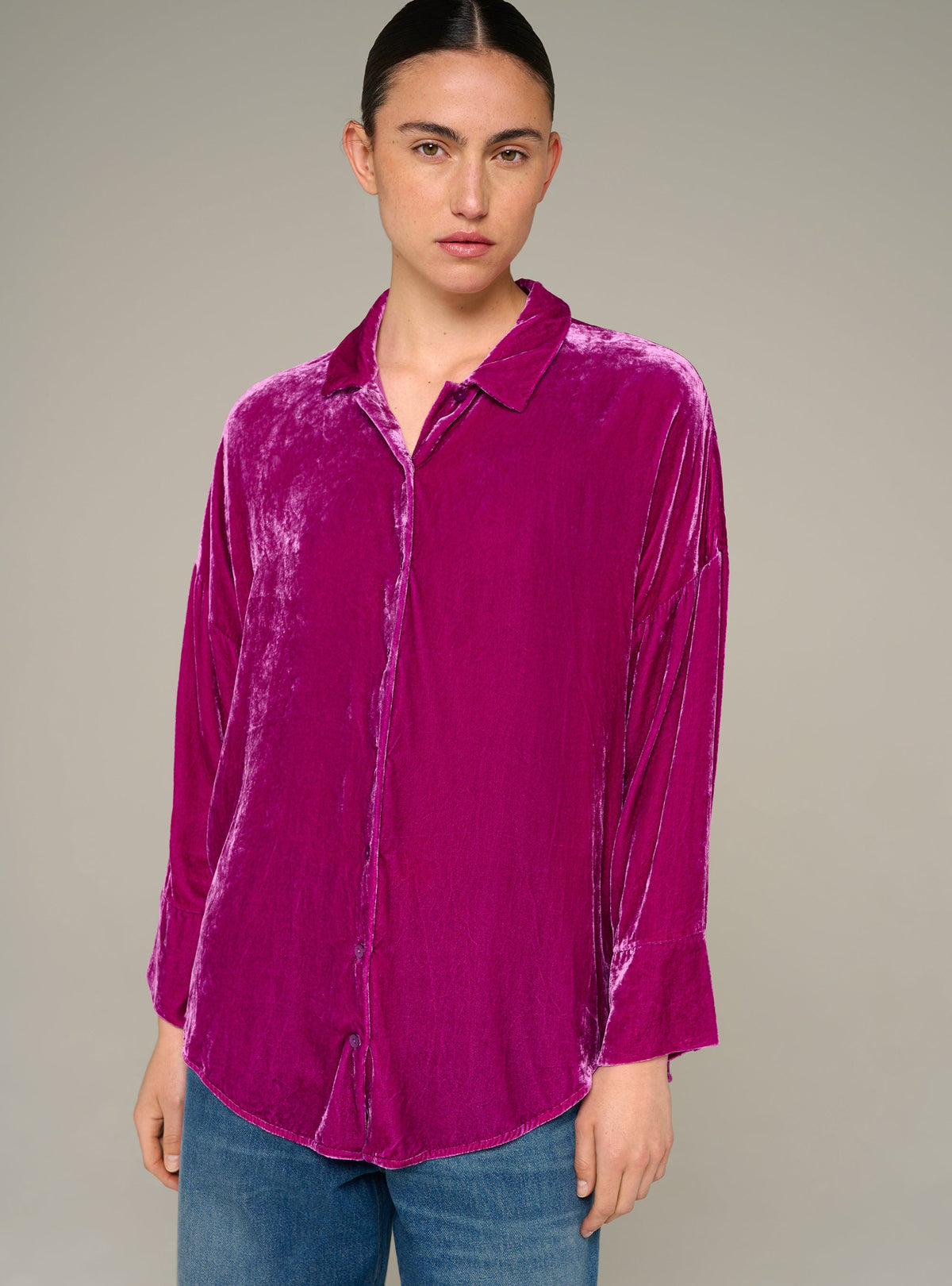 Cotélac chemise oversize manches longues en velours de viscose