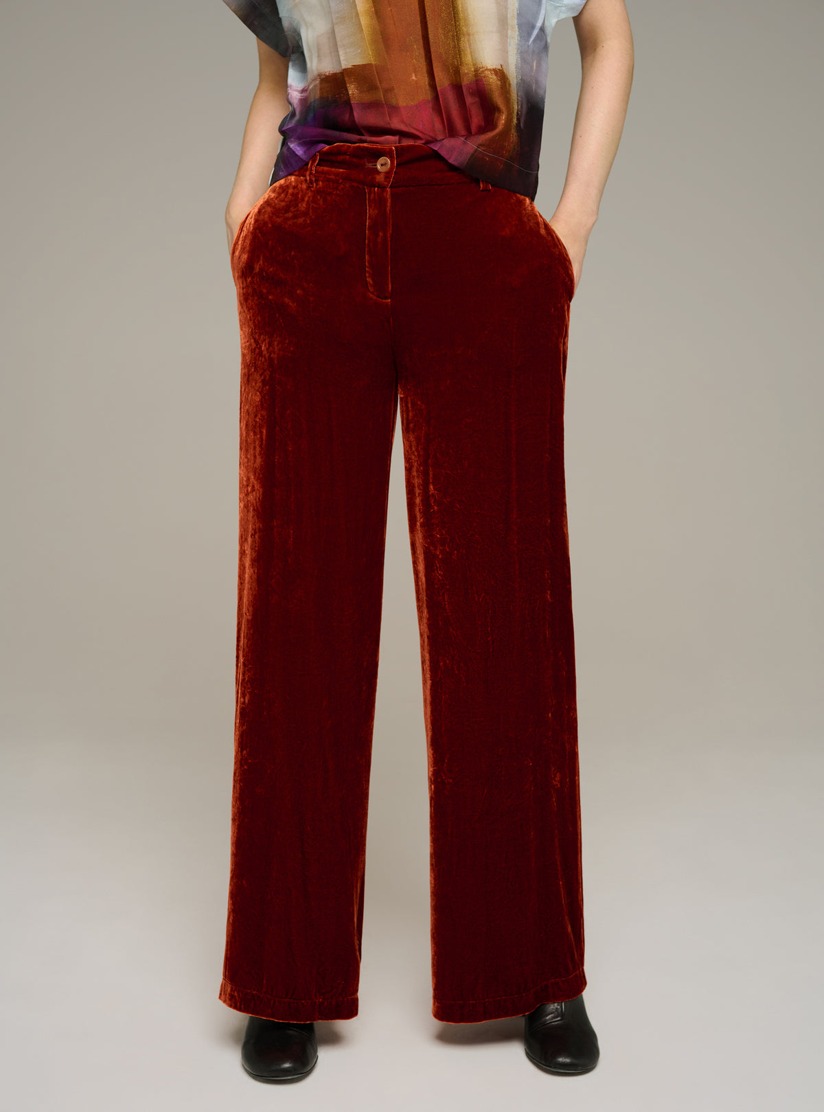 Pantalon large en velours de viscose et soie